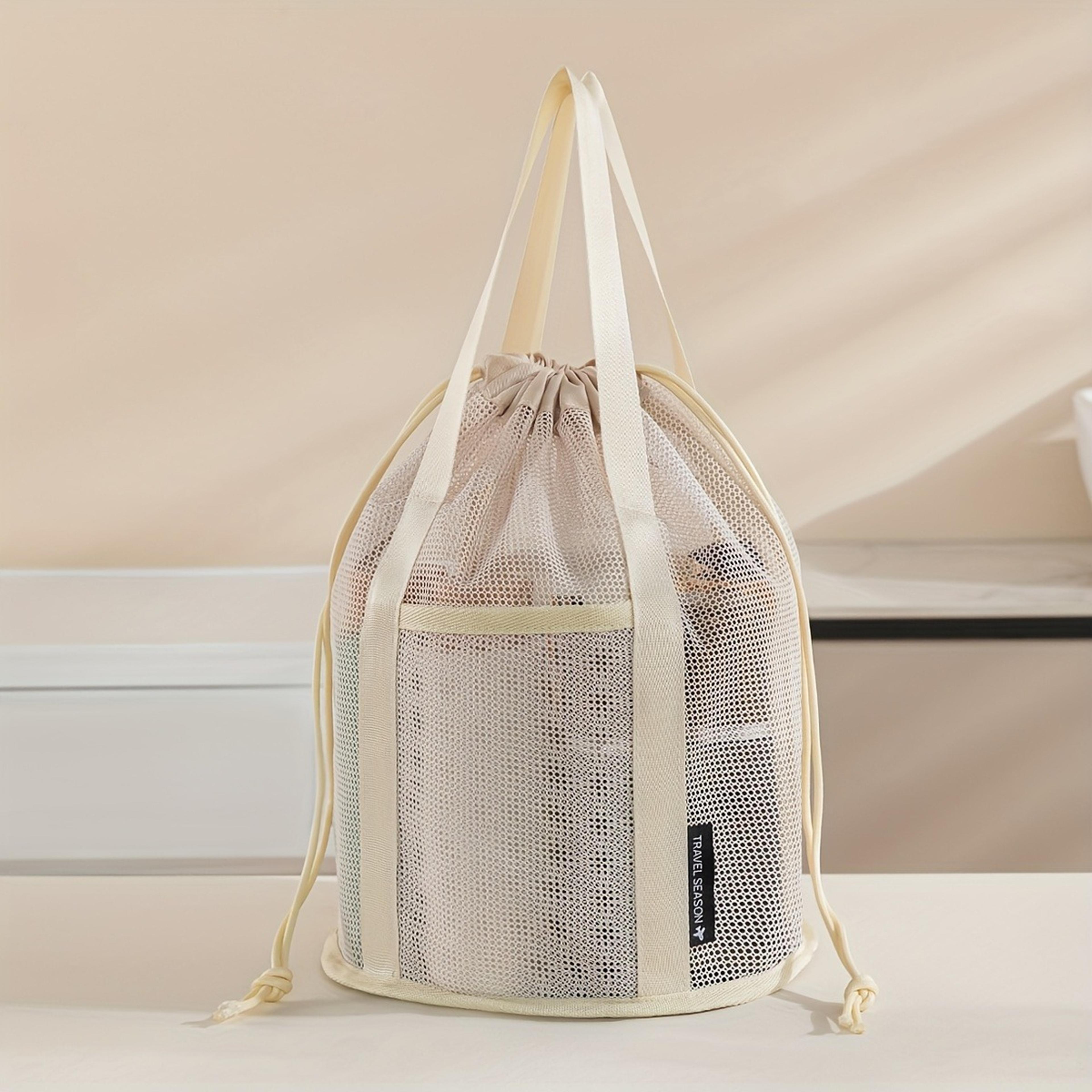Large Capacity Mesh Beach Bag Shoulder Tote Drawstring Storage Pouch For Travel And Summer 7