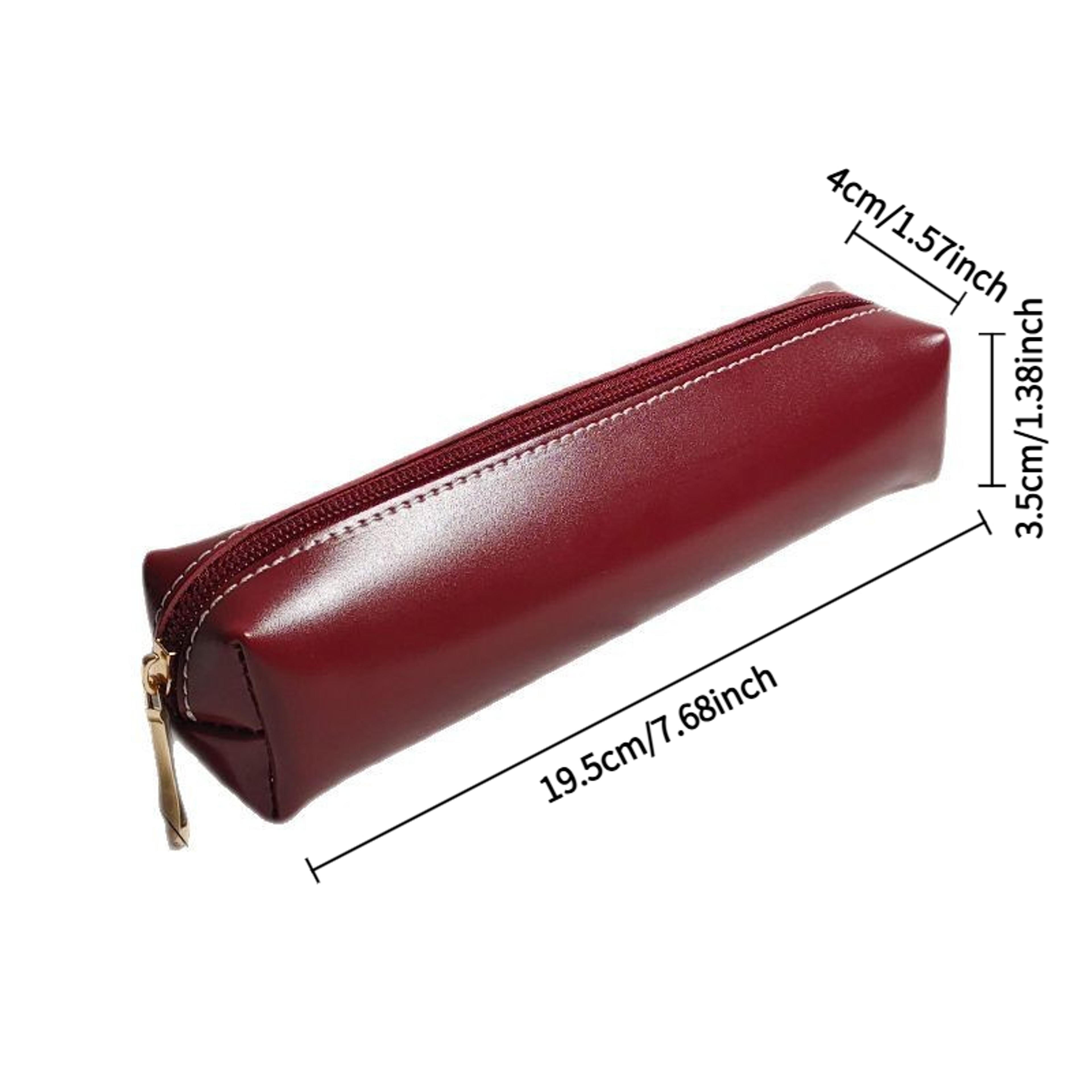 Retro Leather Pencil Case Minimalist Zipper Pen Pouch For School Office Desk Organization 3