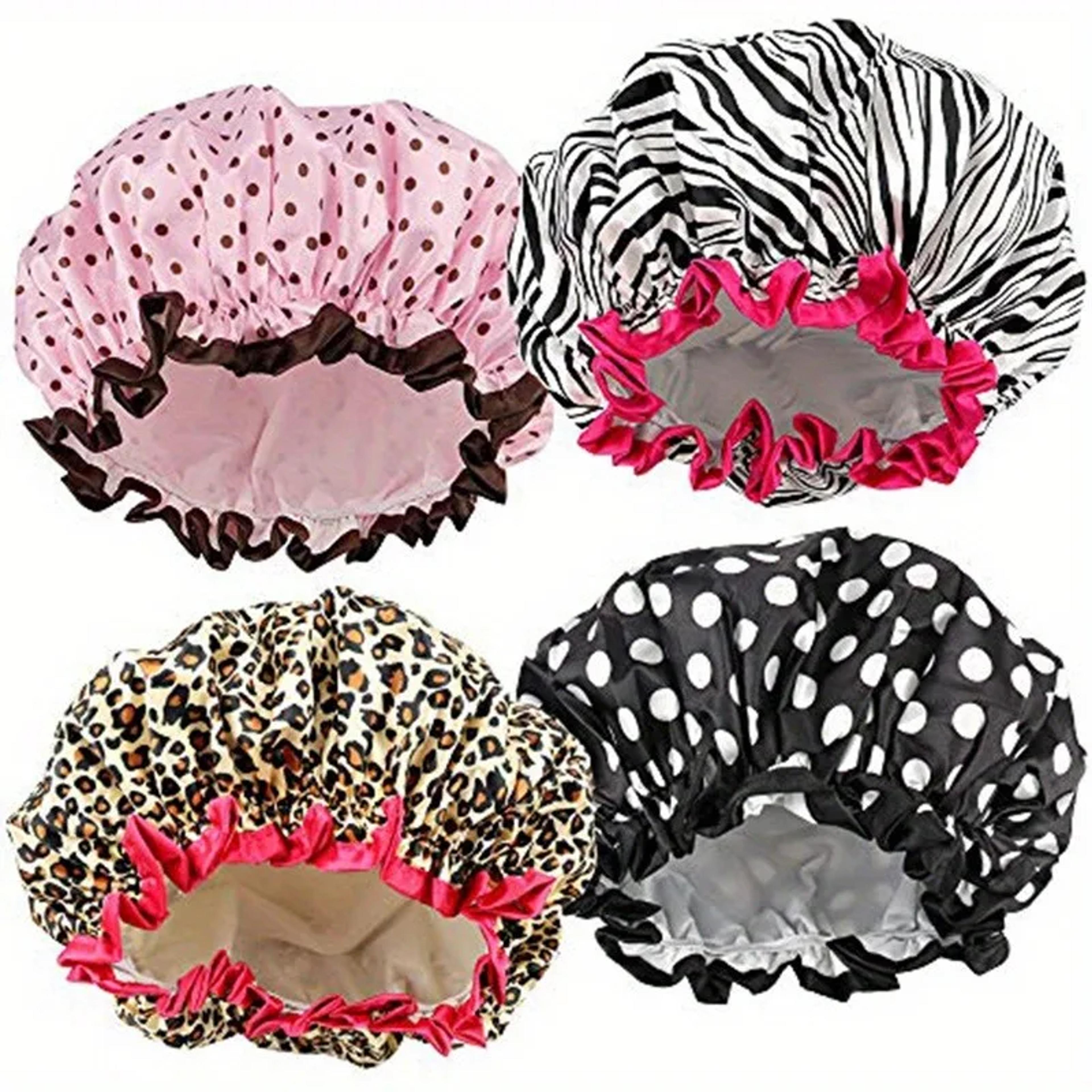 Leopard Print Double Layer Waterproof Shower Cap Reusable Hair Cover 1