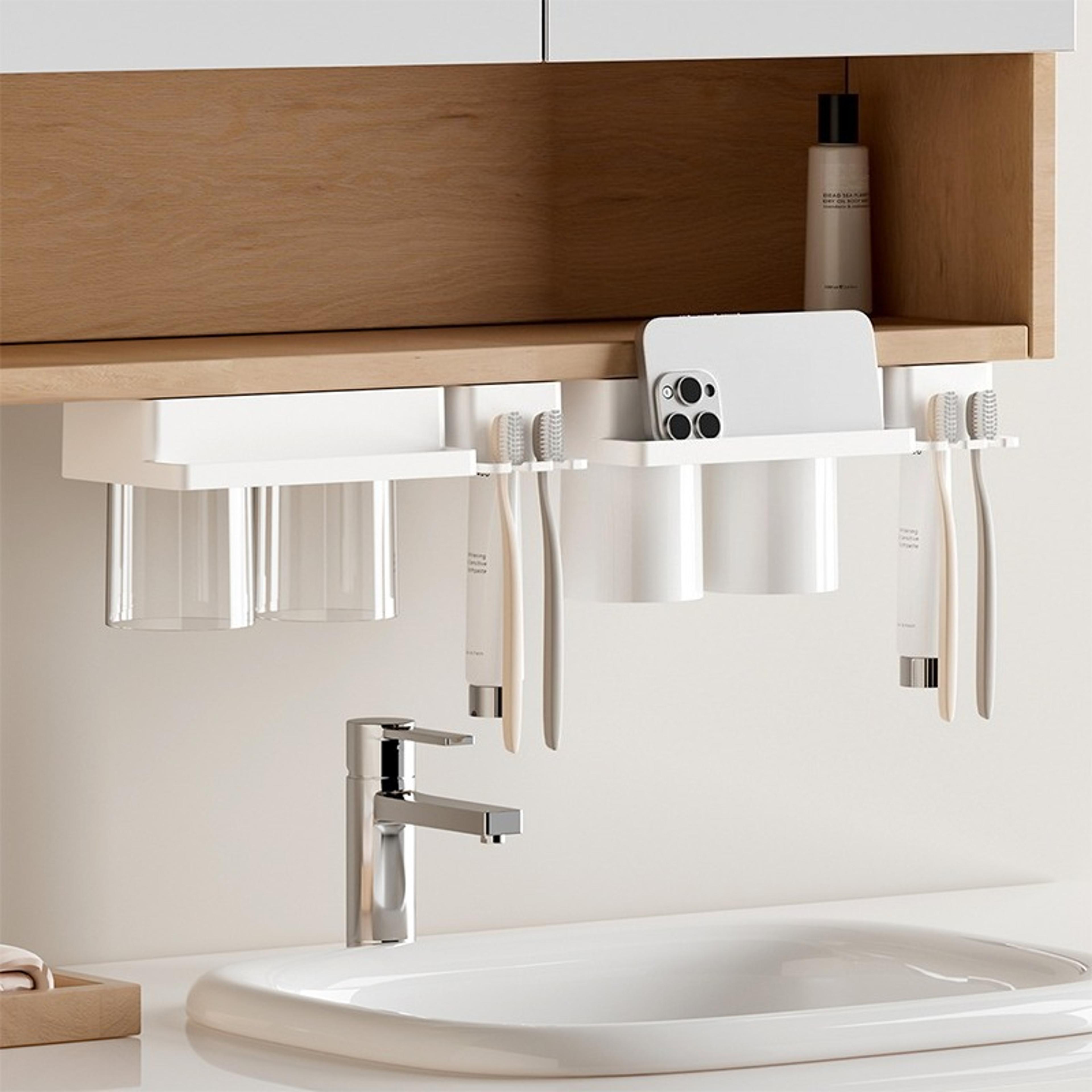 Bathroom Storage Rack Mirror Organizer With Toothbrush Holder 1