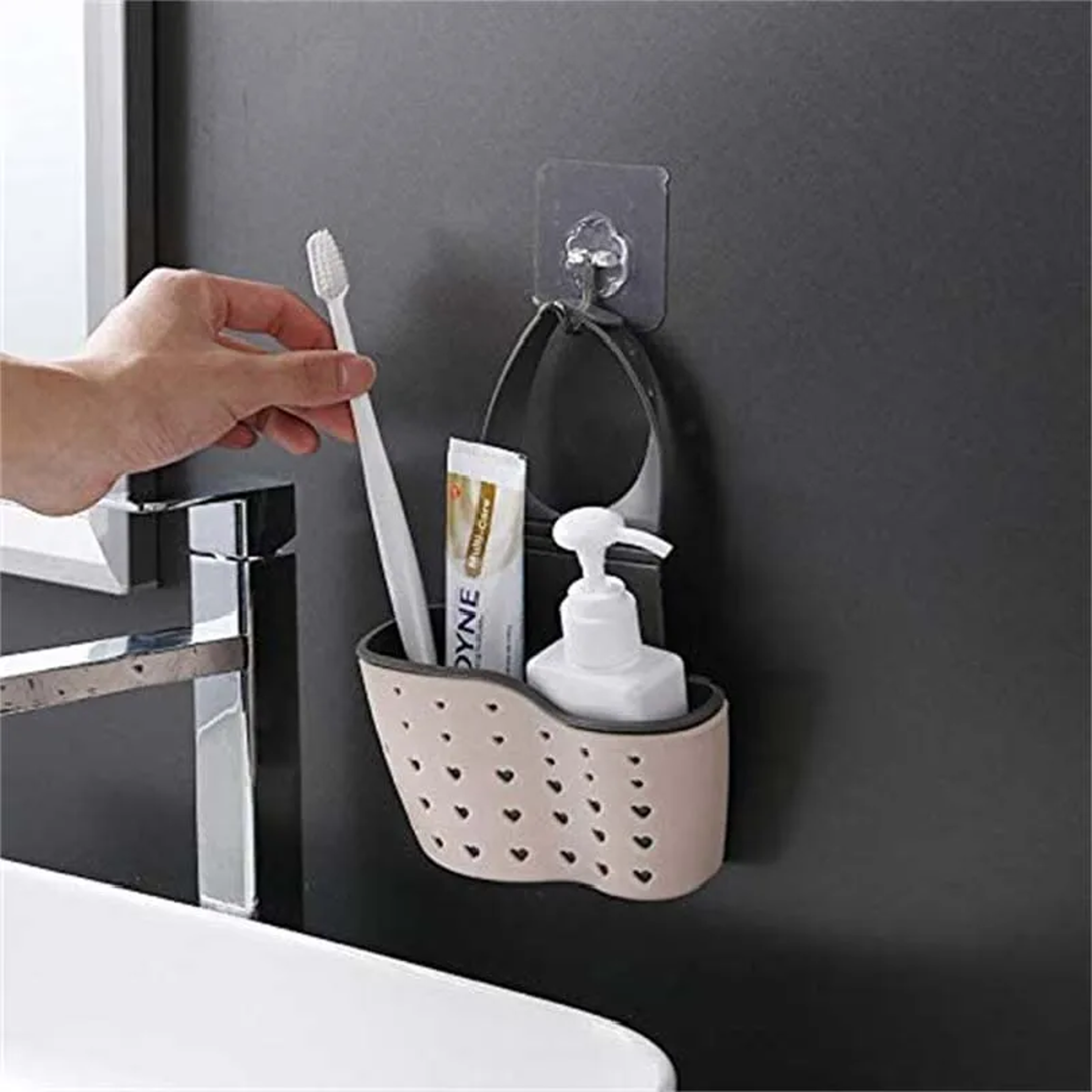Adjustable Kitchen Sink Caddy And Sponge Holder With Faucet Hanging Drain Basket 5
