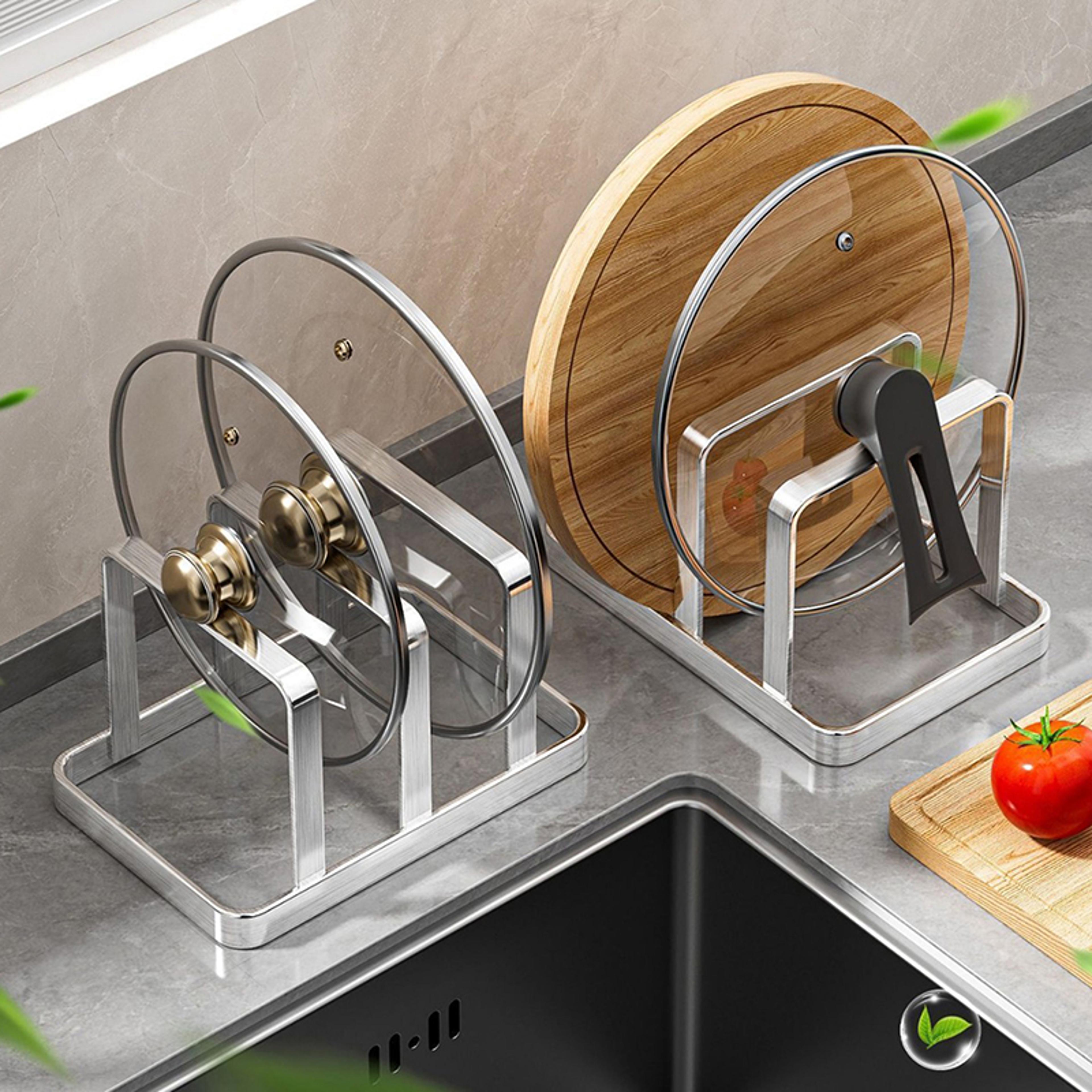 Space Saving Stainless Steel Pot Lid And Cutting Board Organizer Rack 3
