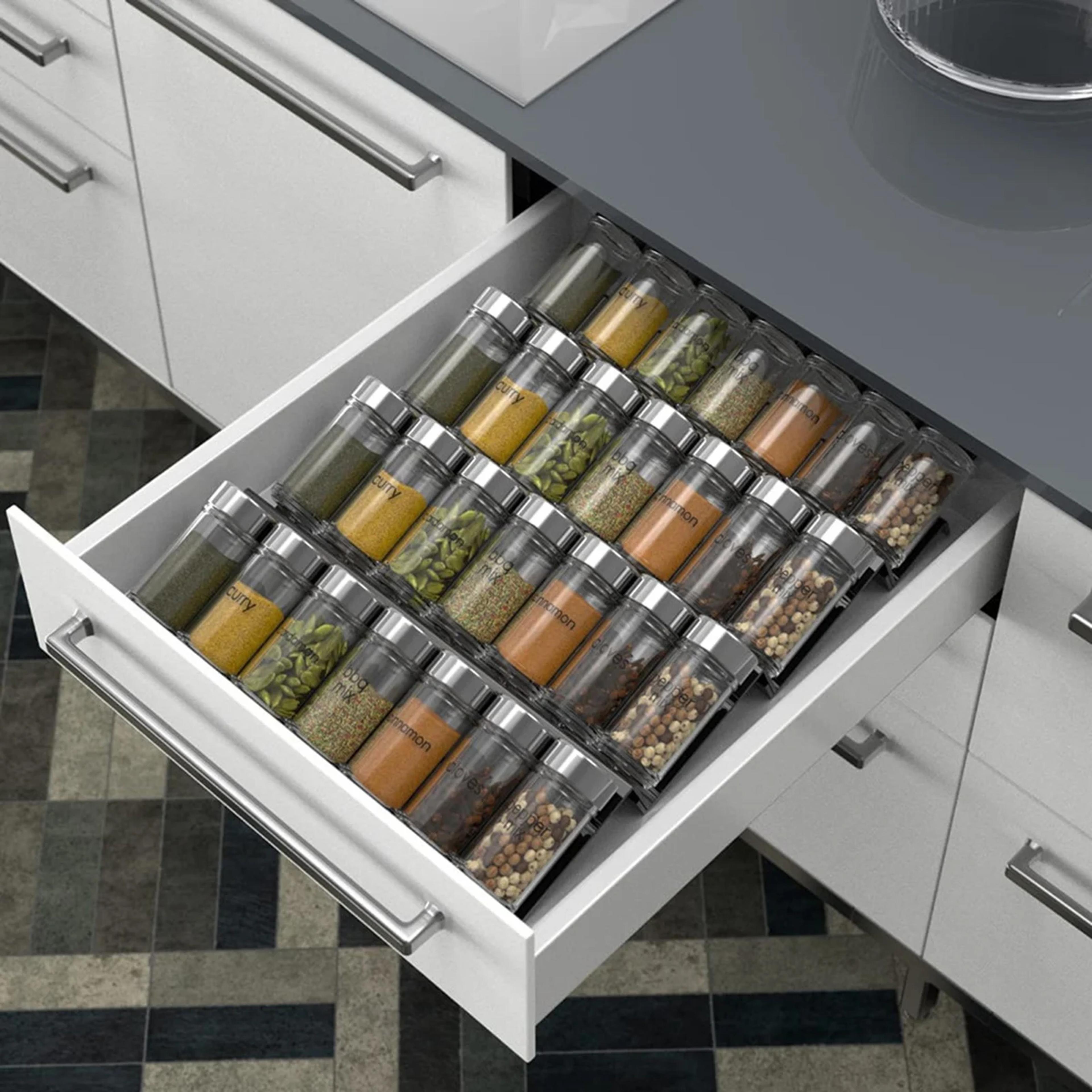 Adjustable Acrylic Spice Drawer Organizer Expandable Kitchen Cabinet Rack 3