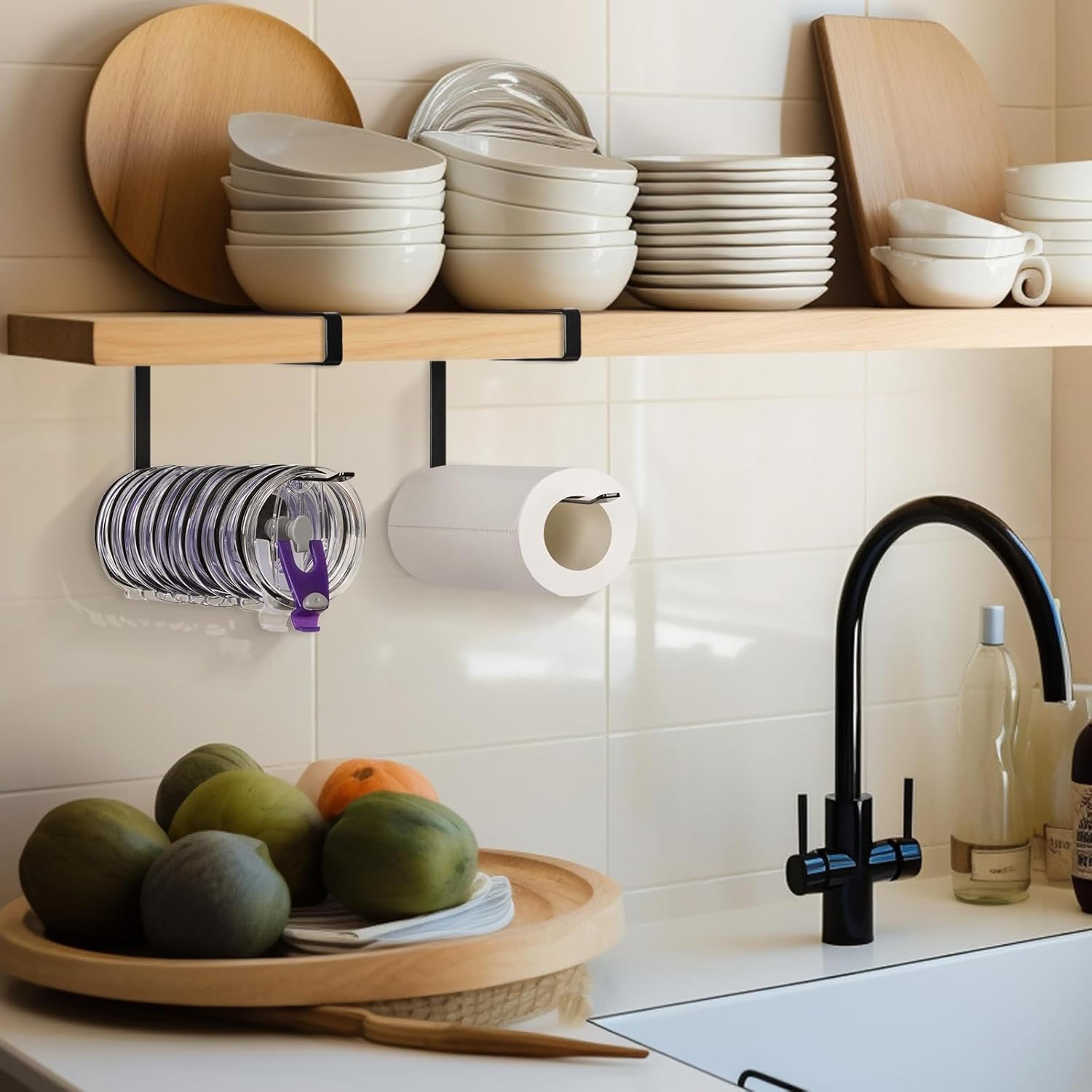 No Drill Paper Towel Holder Kitchen Cabinet Door Hook Space Saving Organizer 5