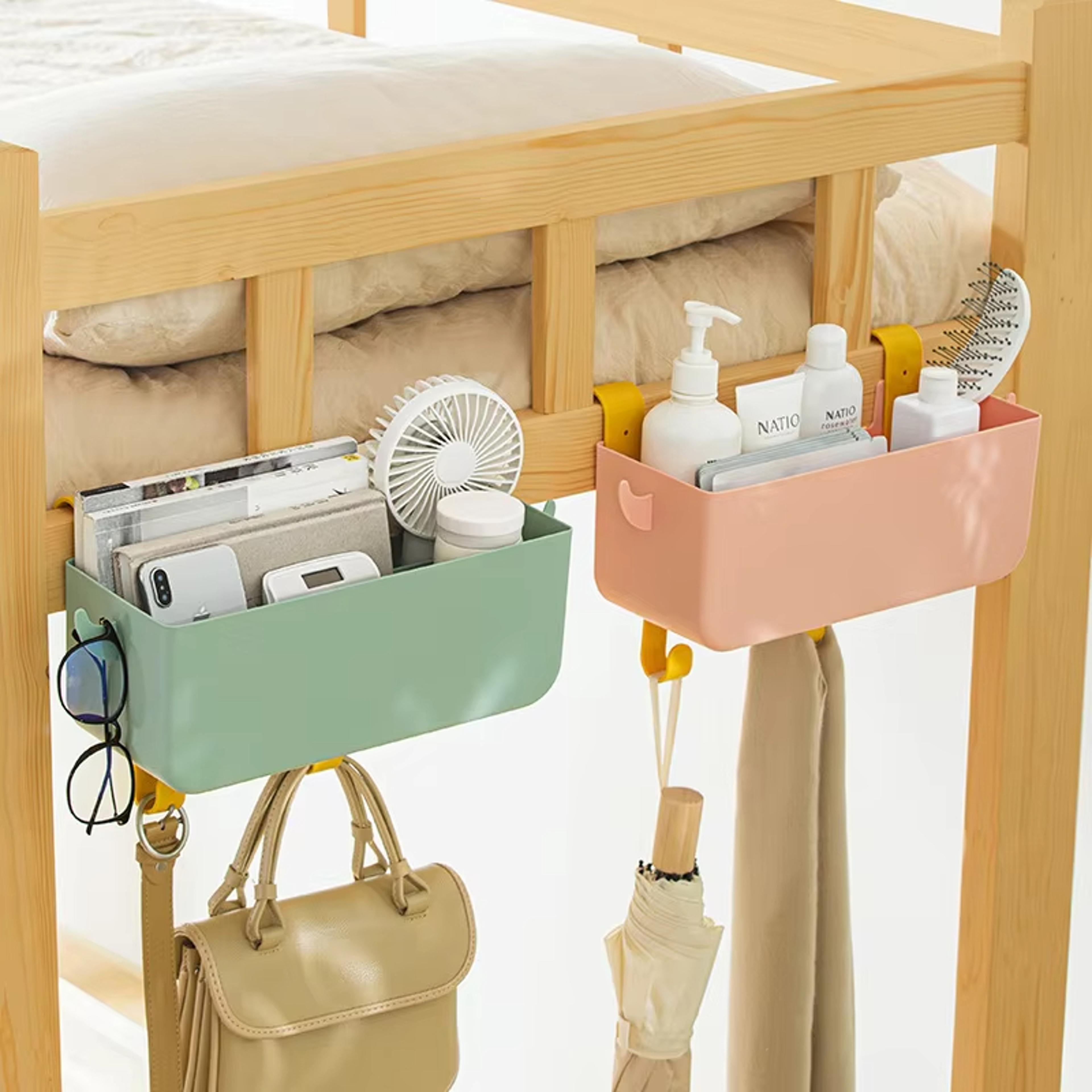 Hanging Bedside Organizer Bed Shelf Storage Caddy With Hooks For Phone Glasses And Dorm Room Essent 2