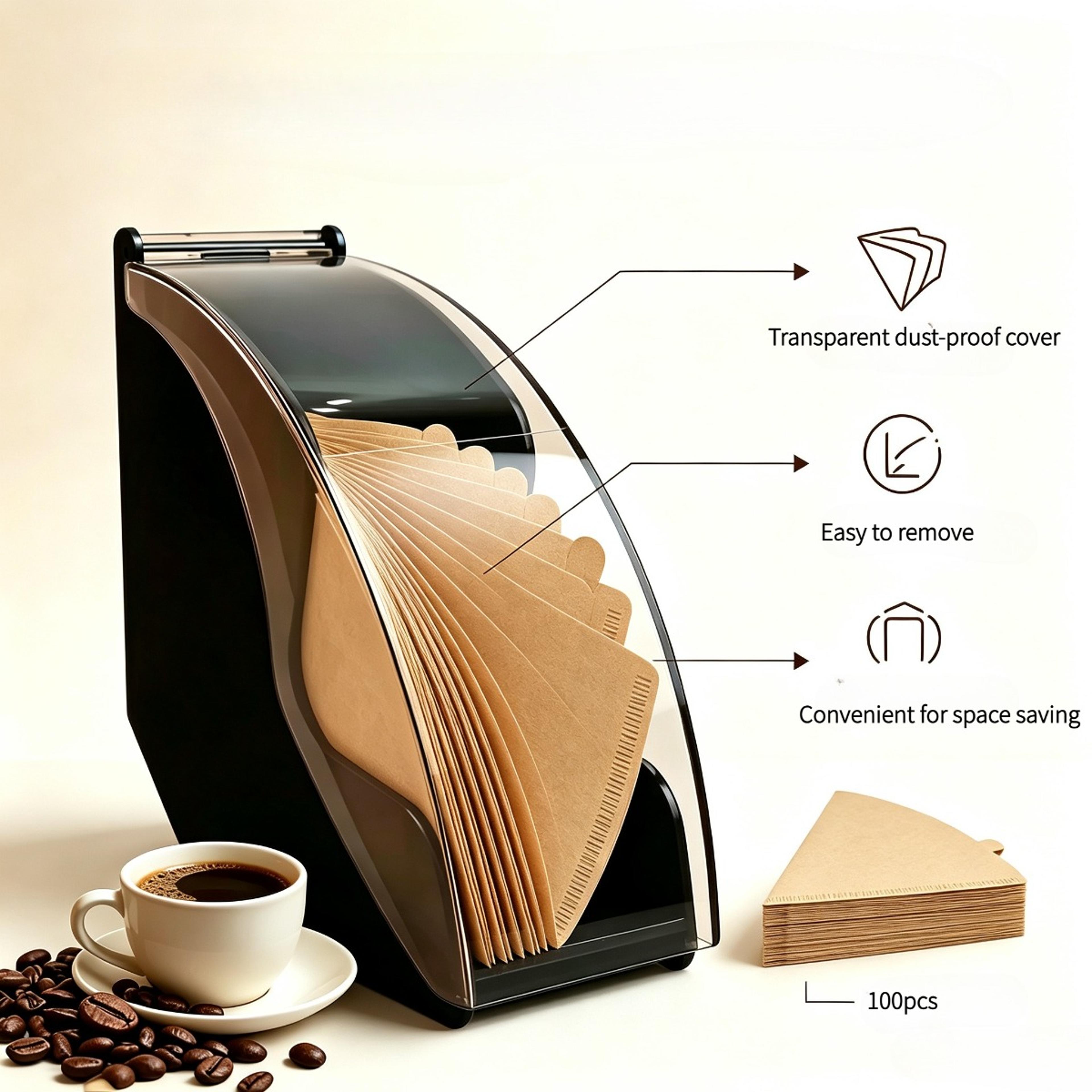 Coffee Filter Paper Holder Box Dustproof Storage Dispenser With Acrylic Cover 3