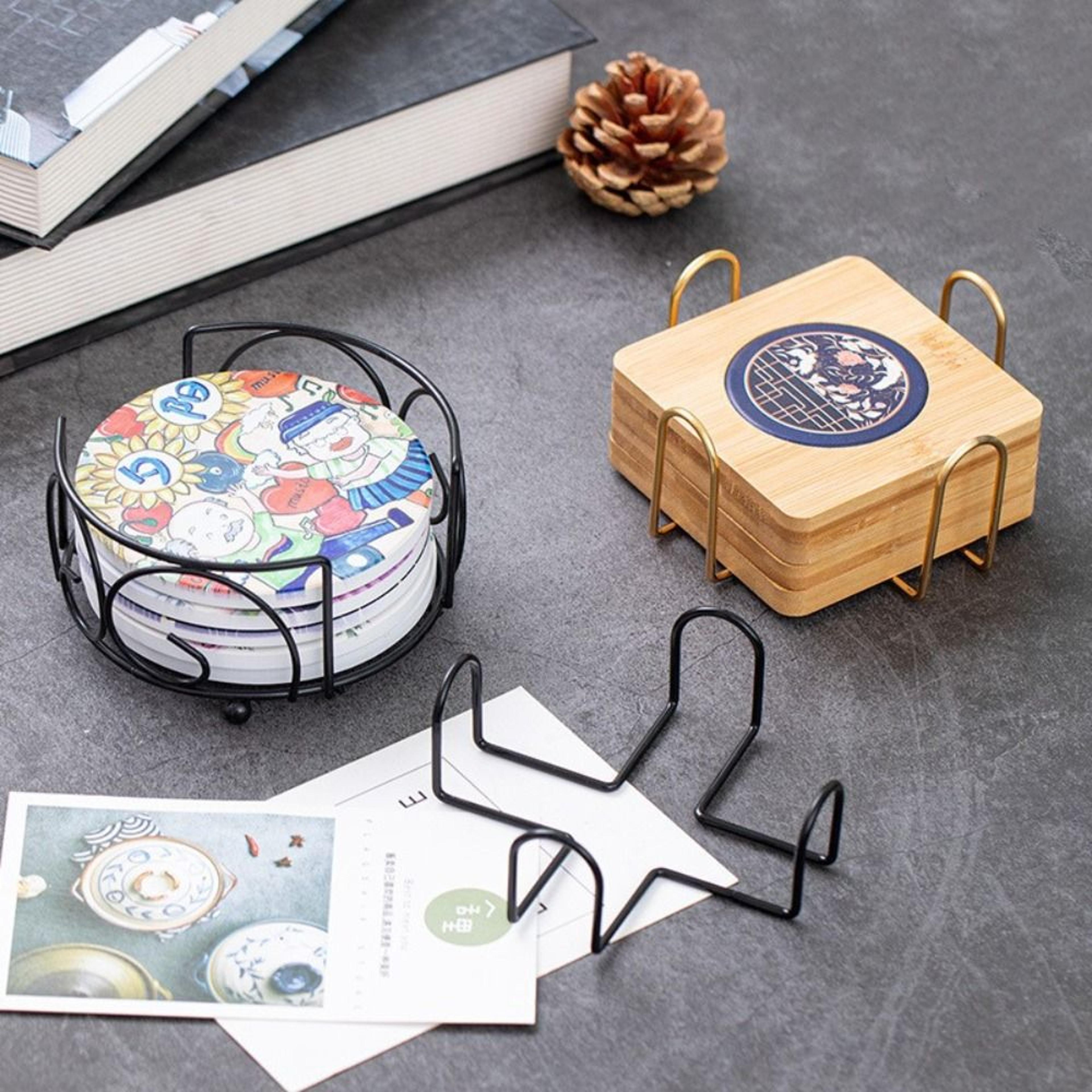 Durable Metal Coaster Holder Modern Tabletop Storage Rack 1