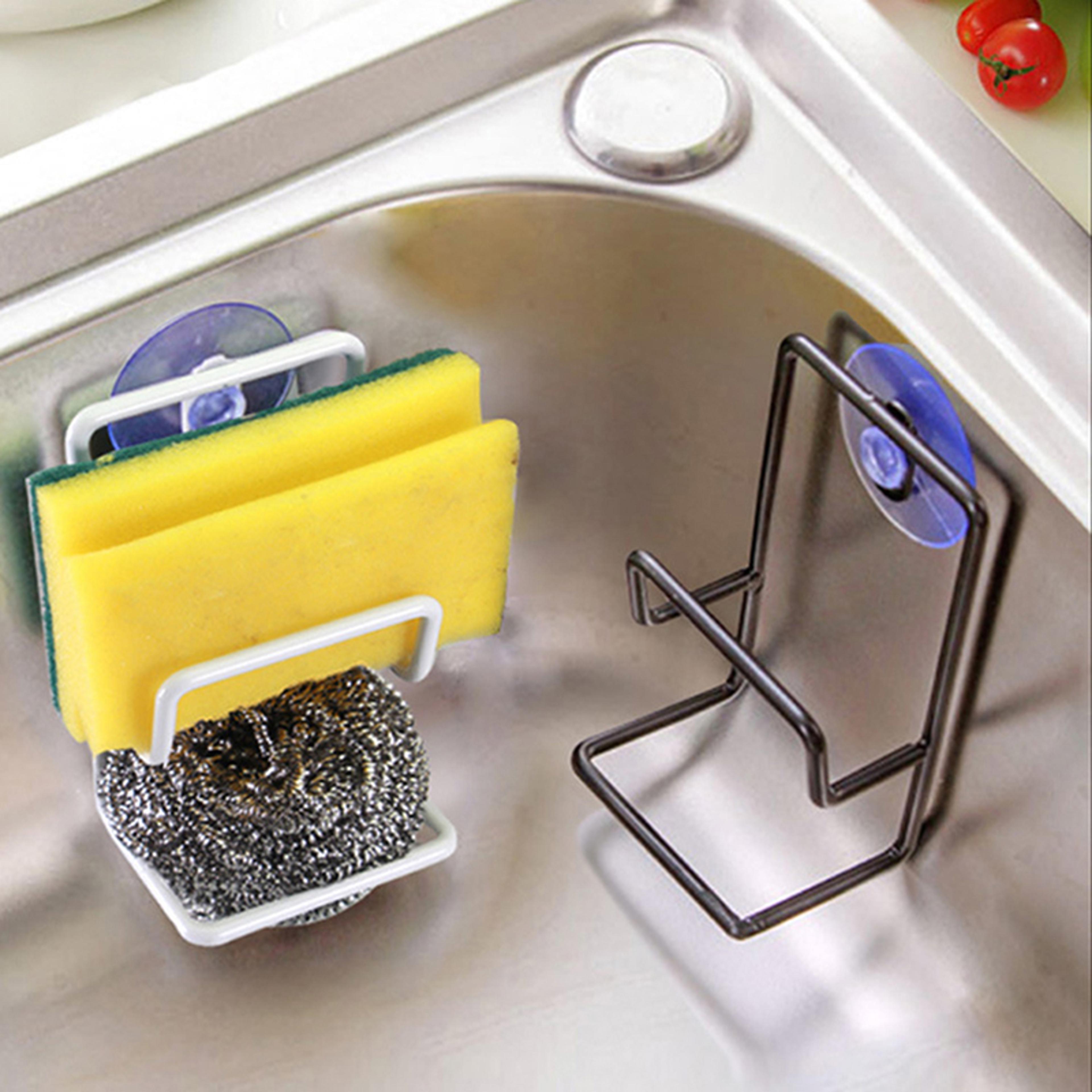 Metal Suction Cup Sink Drain Rack Wall Mounted Sponge Holder Kitchen Organizer 2