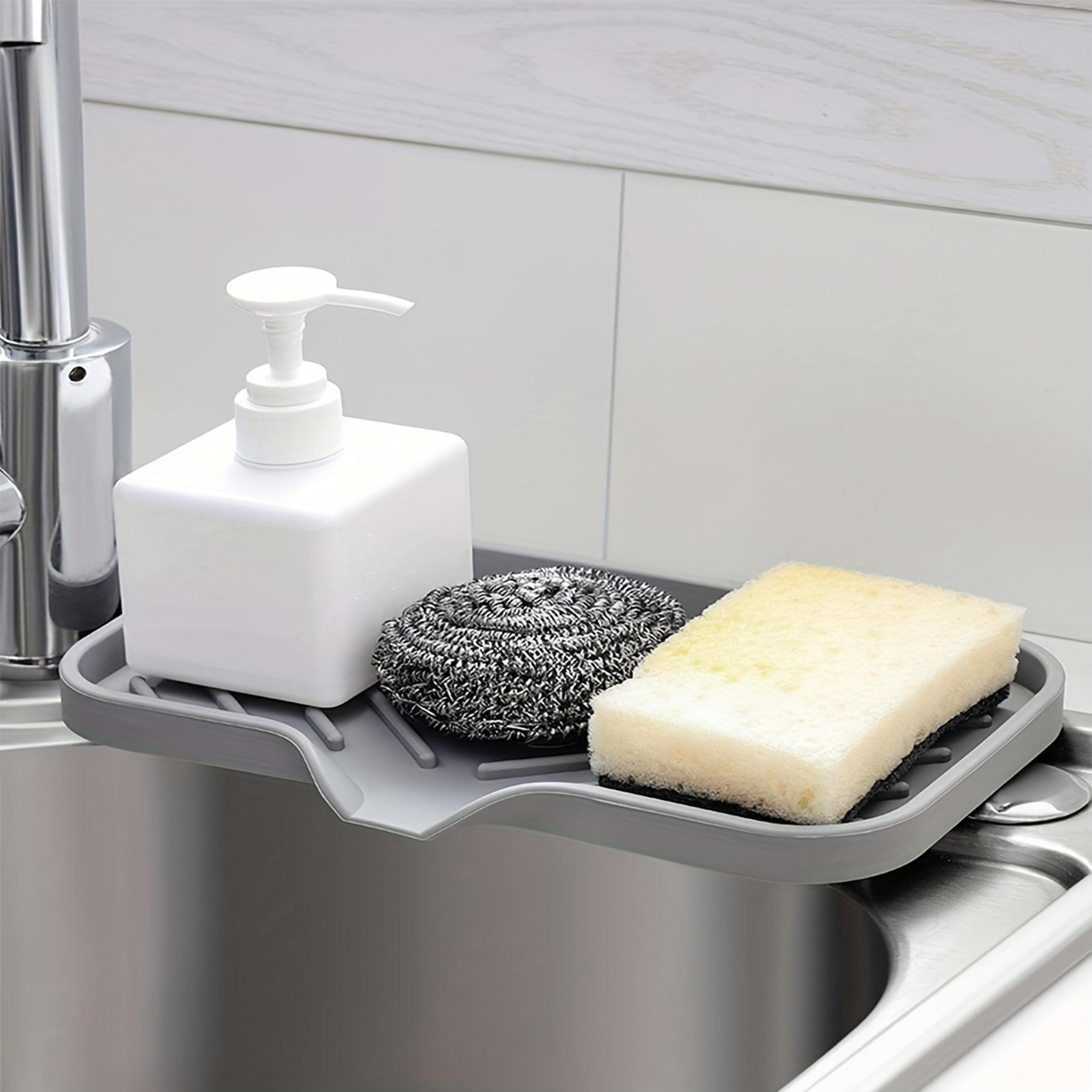 Self Draining Silicone Sink Tray Kitchen Sink Organizer And Sponge Holder 5