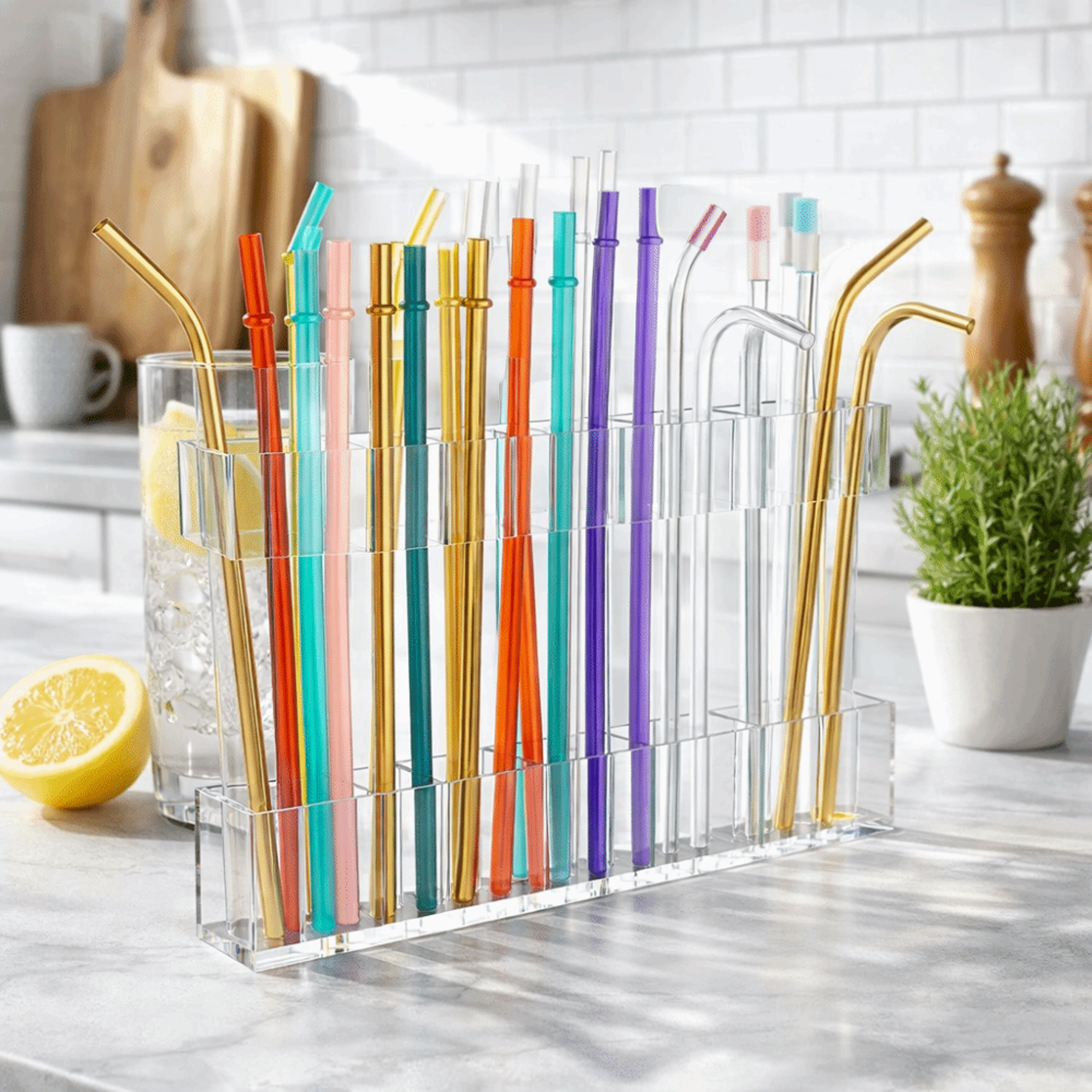 Clear Acrylic Straw Holder Wall Mounted Kitchen Organizer 2