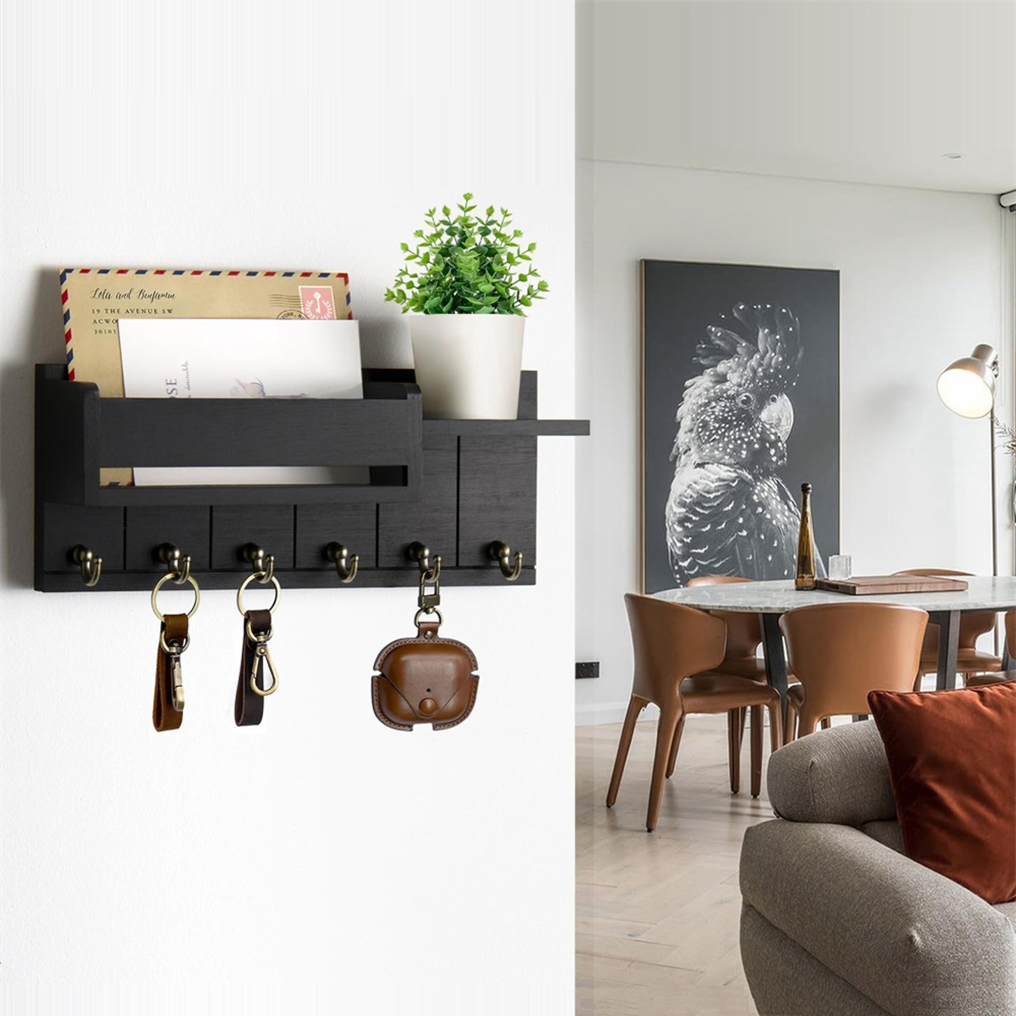 Rustic Wood Key Holder Wall Mounted With Shelf And Mail Organizer 1