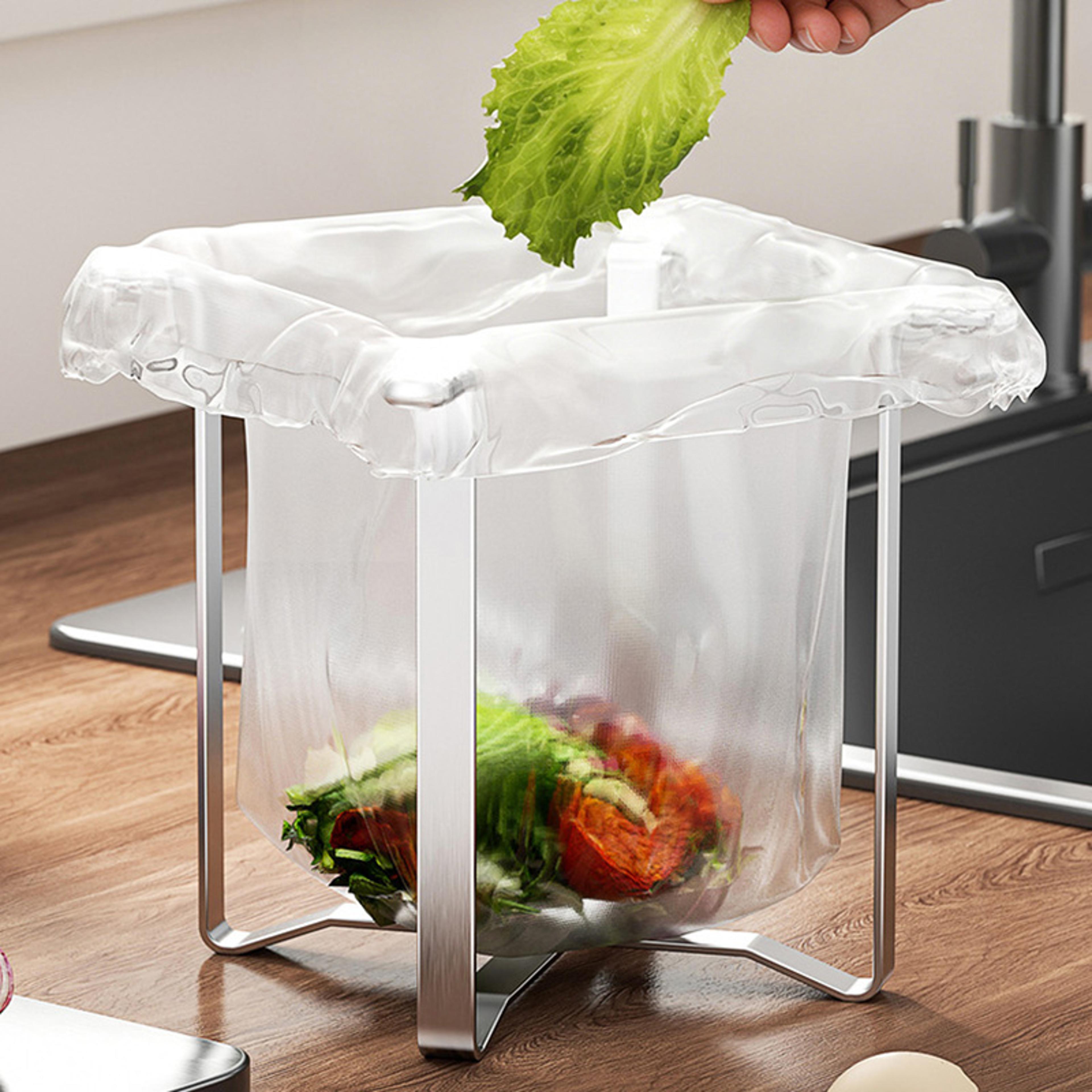 Stainless Steel Foldable Trash Bag Holder For Kitchen Countertop Organization 3