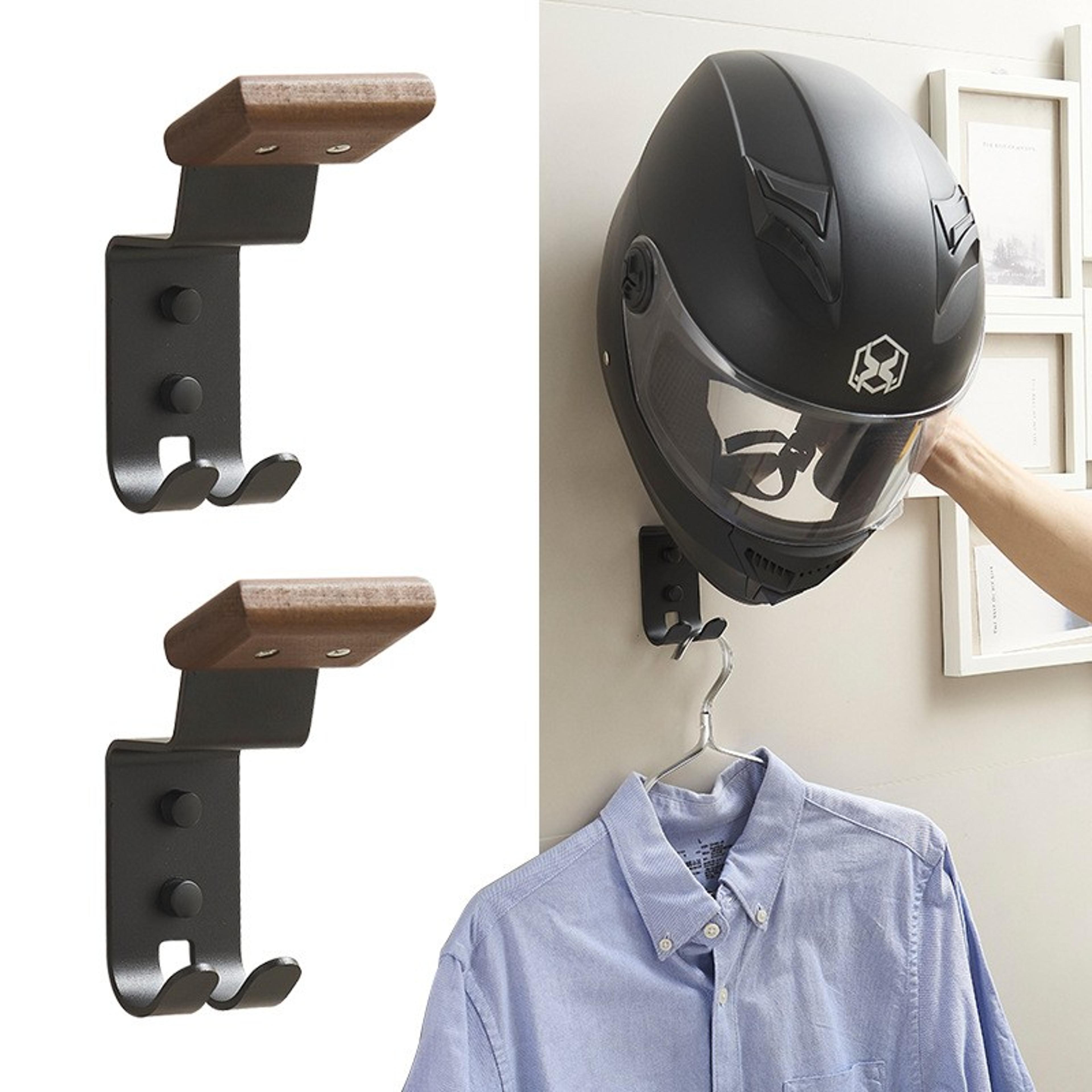 Helmet Rack Wall Mount Wooden Carbon Steel For Motorcycle Garage Storage 1