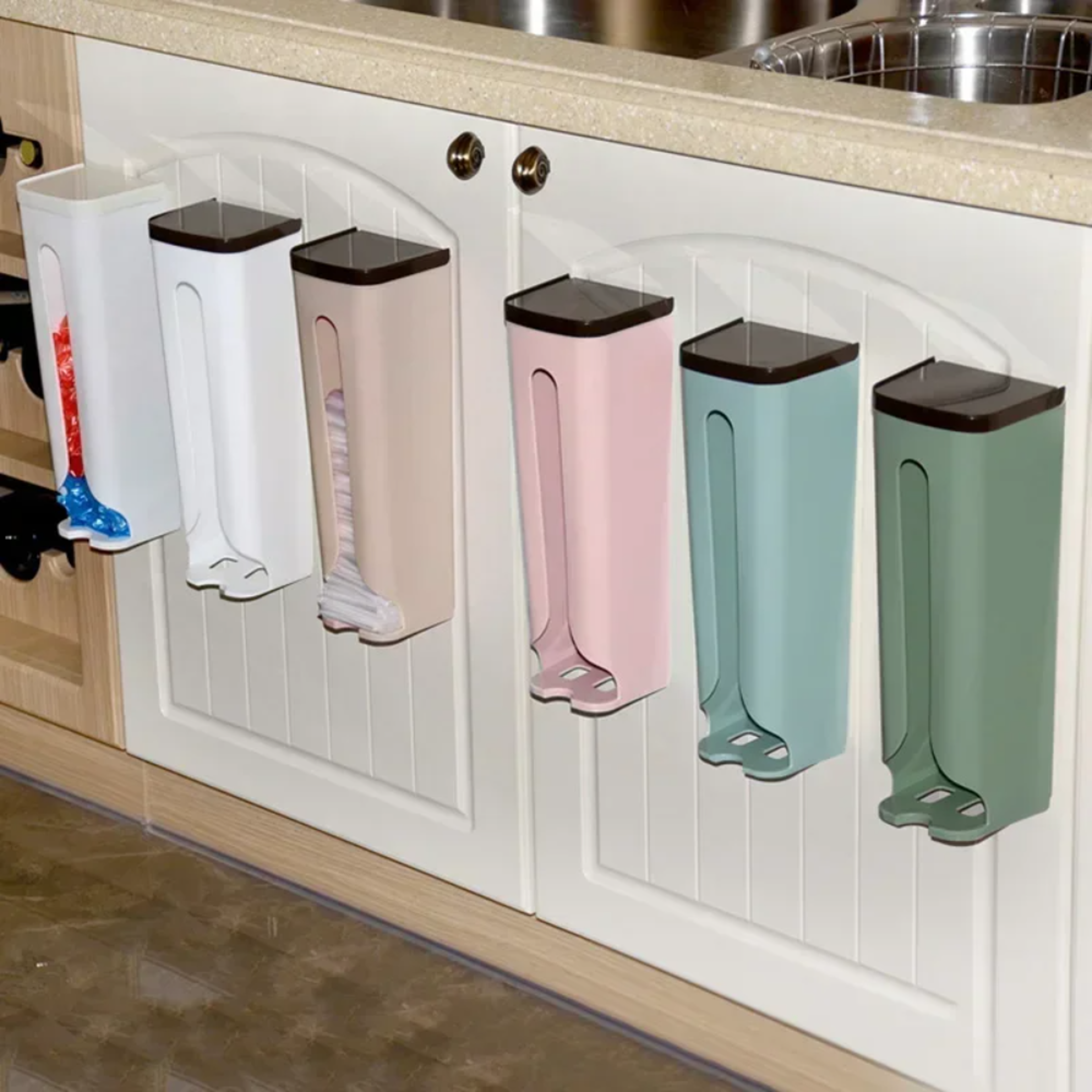 Wall Mounted Grocery Bag Holder Dispenser And Kitchen Storage Organizer 2