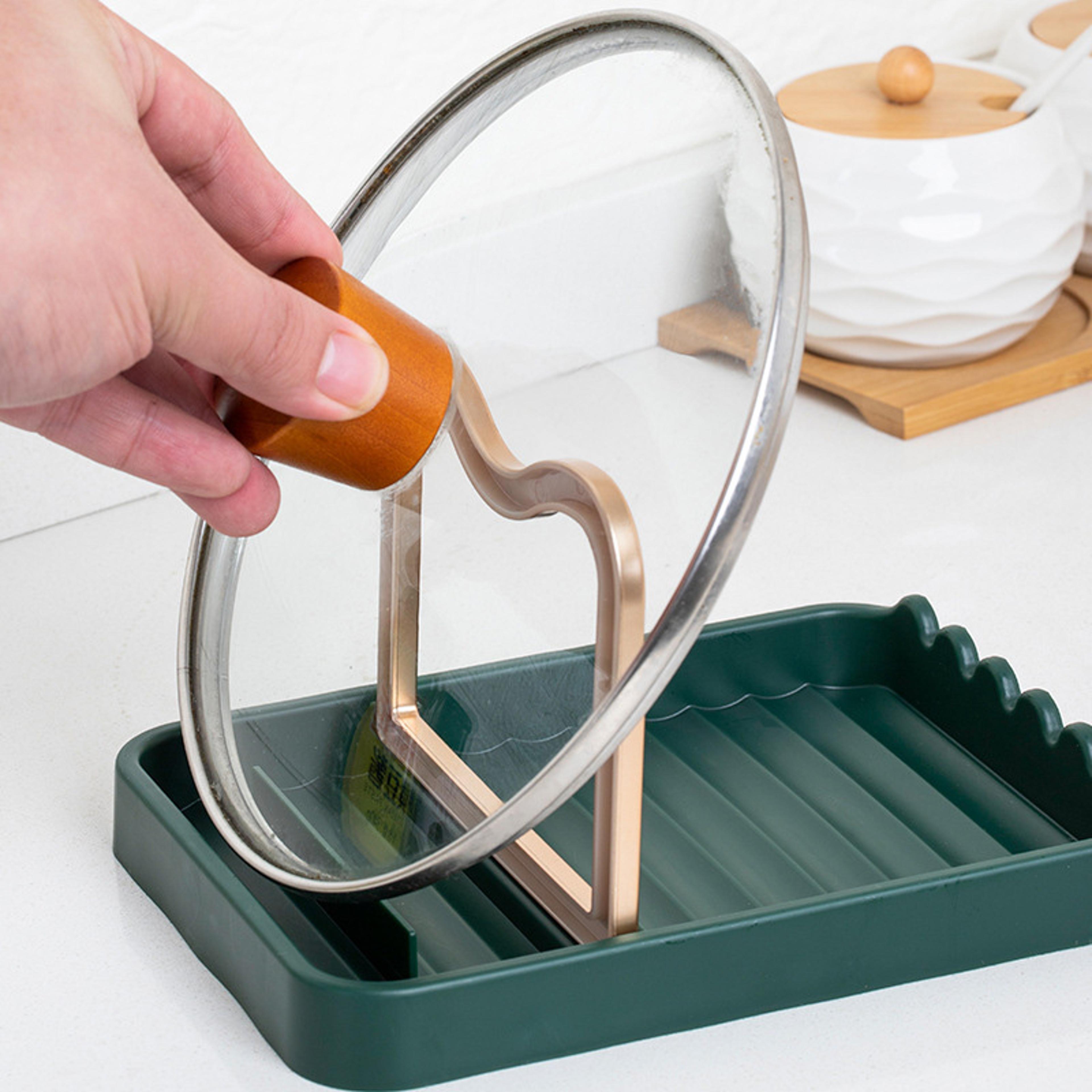 Foldable Pot Lid Holder Kitchen Organizer With Spatula Rest 1