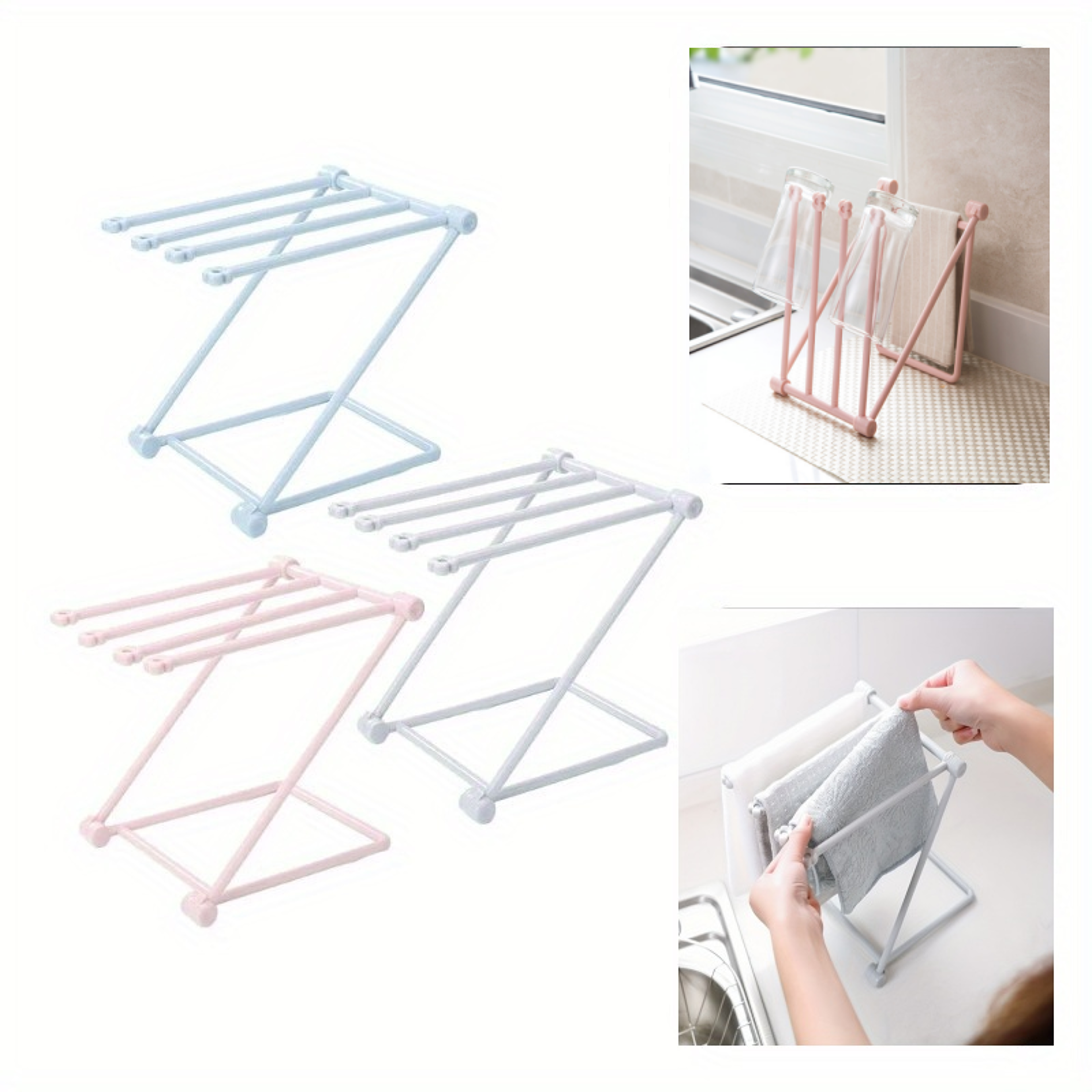 Foldable Towel Rack Kitchen Storage Rack For Countertop Dishcloth Holder And Cup Organization 0