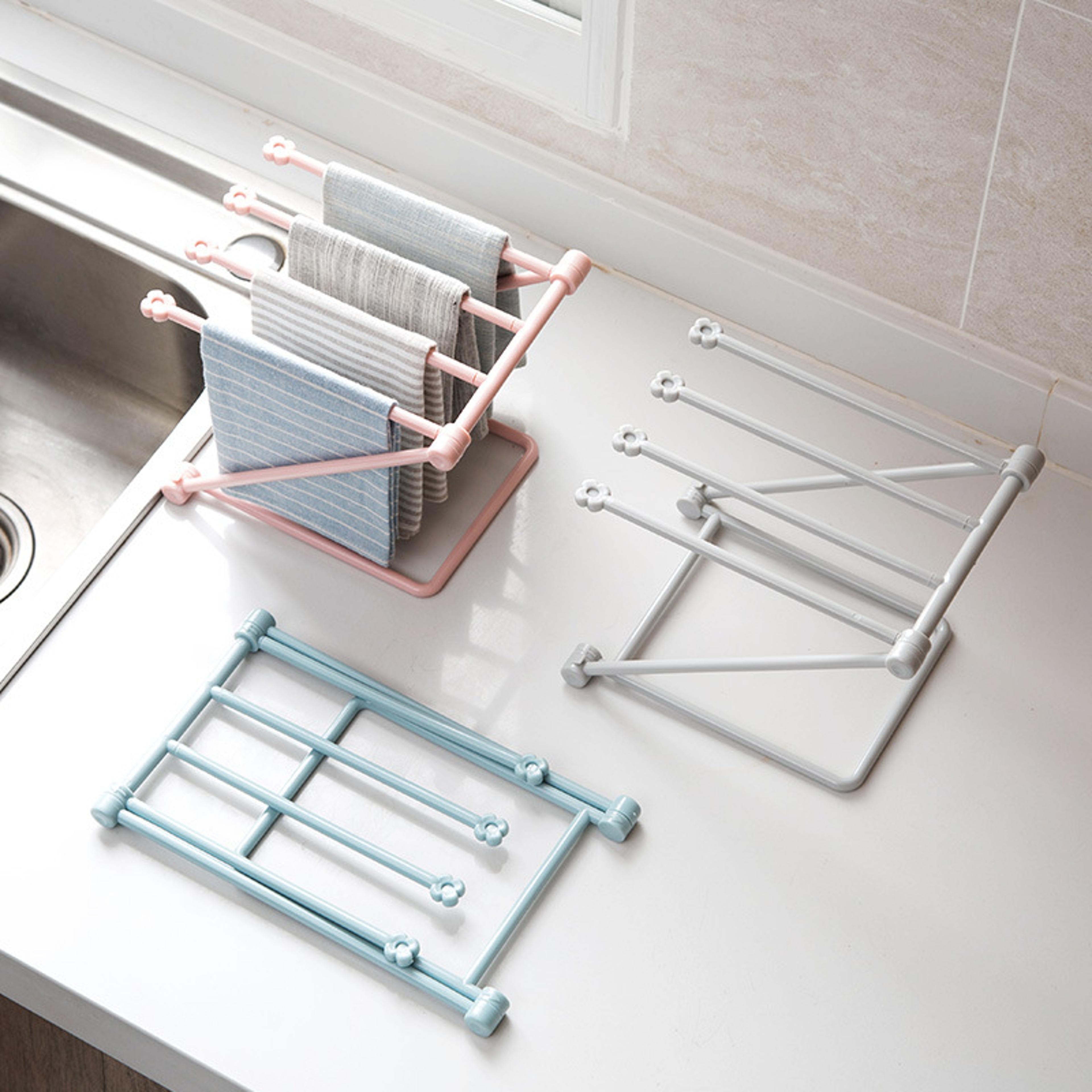 Foldable Towel Rack Kitchen Storage Rack For Countertop Dishcloth Holder And Cup Organization 1