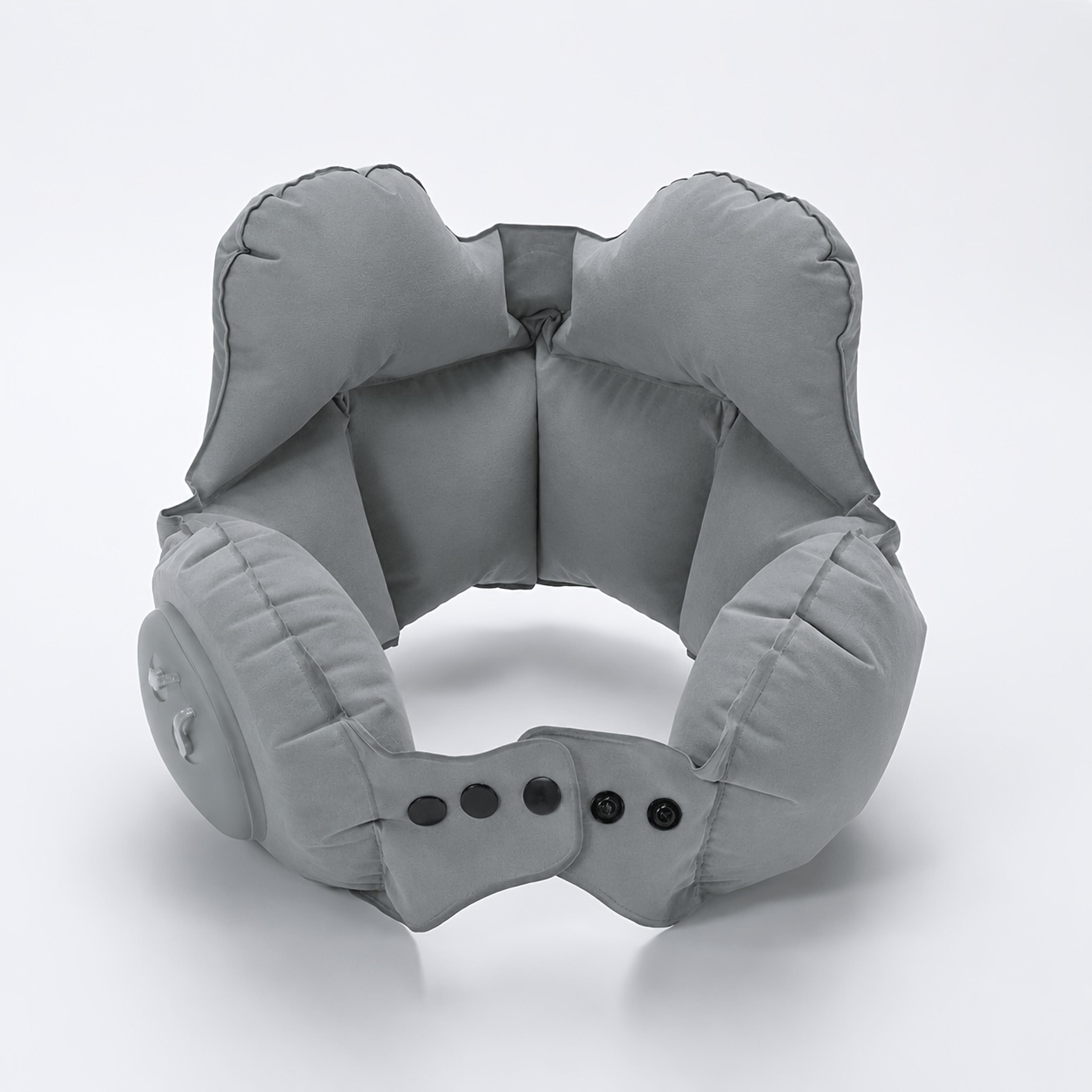 Portable Inflatable Travel Neck Pillow With Push Button Compression For Airplane And Car Comfort 5