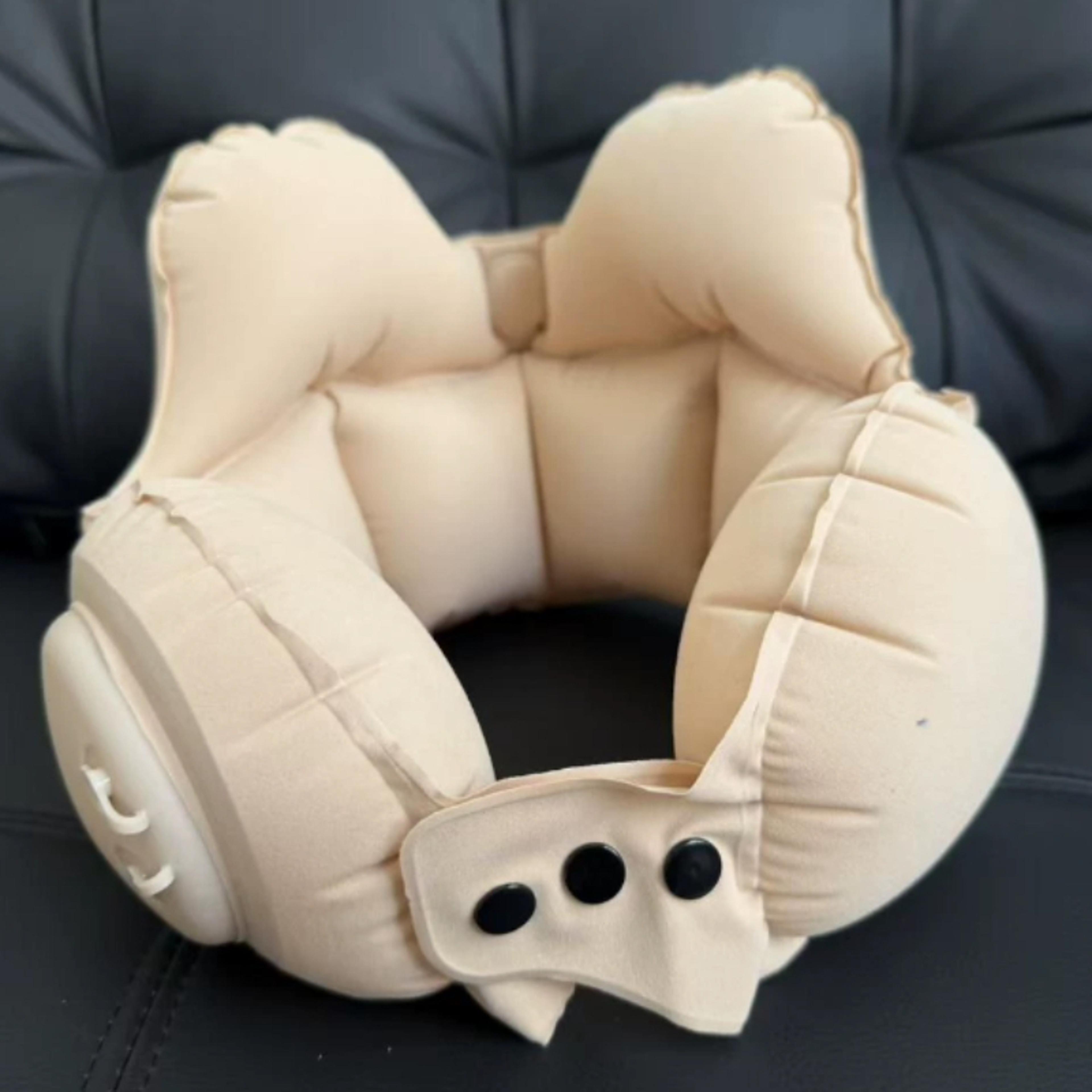 Portable Inflatable Travel Neck Pillow With Push Button Compression For Airplane And Car Comfort 8
