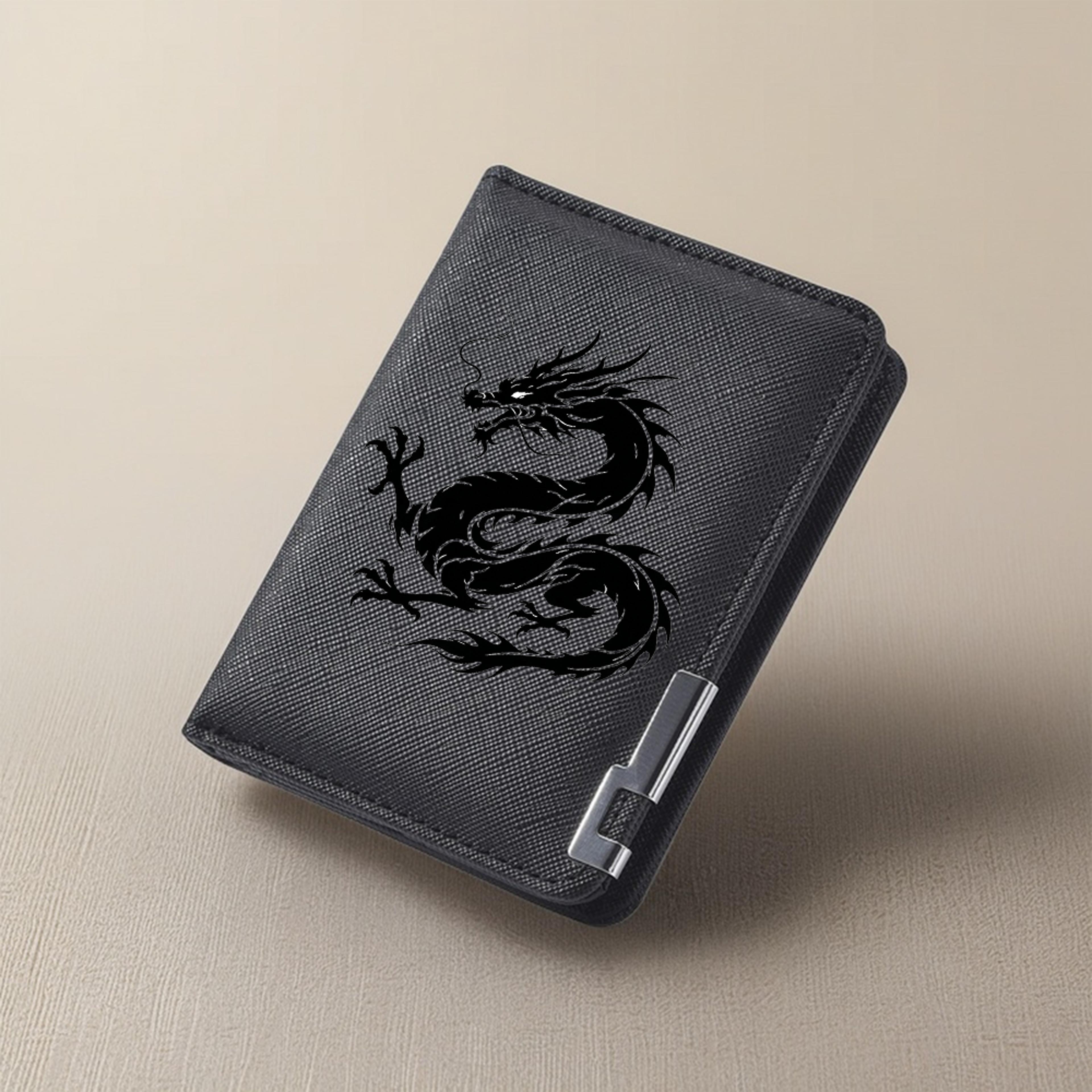 Mens Dragon Pattern Mini Leather Wallet Compact RFID Card Holder 2