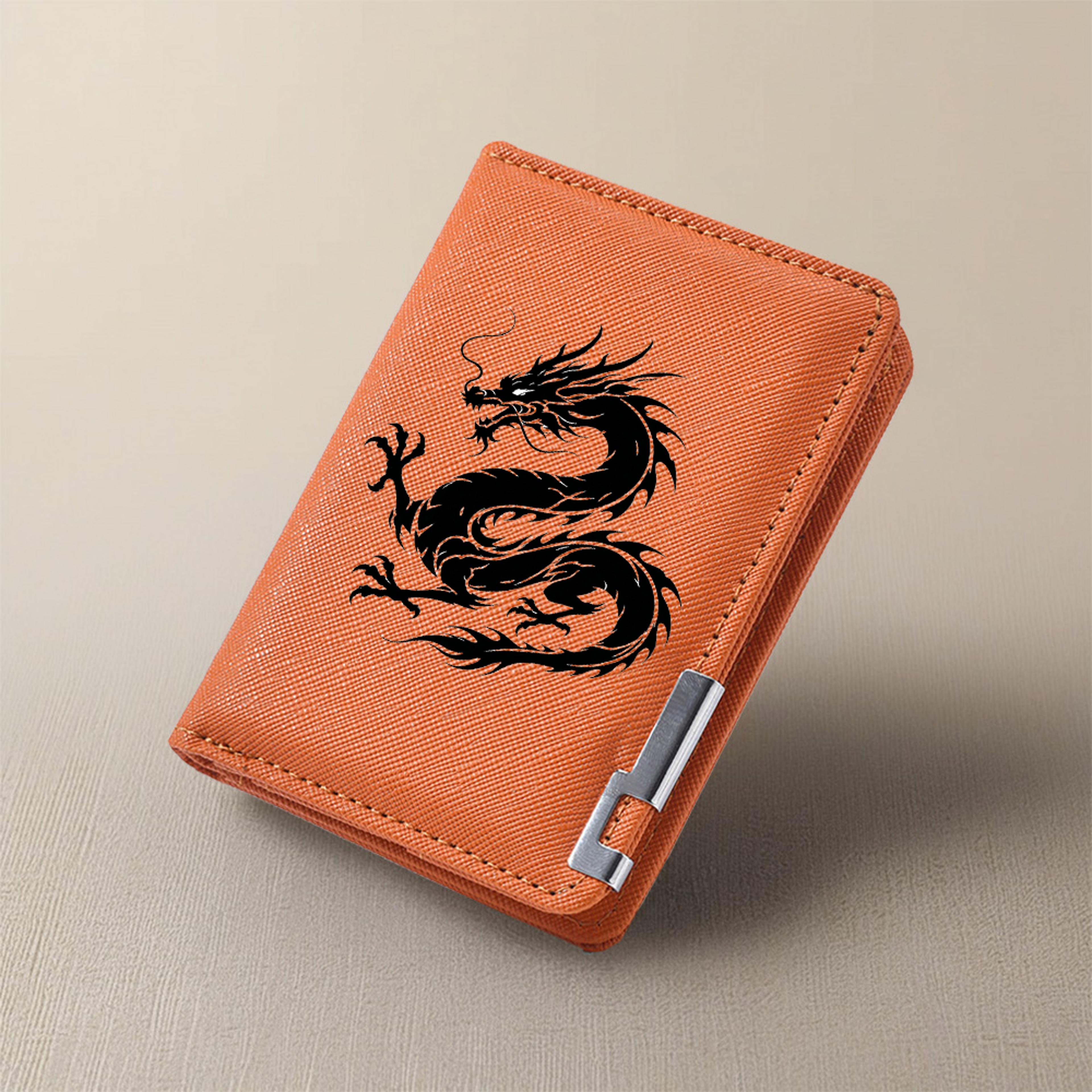 Mens Dragon Pattern Mini Leather Wallet Compact RFID Card Holder 6