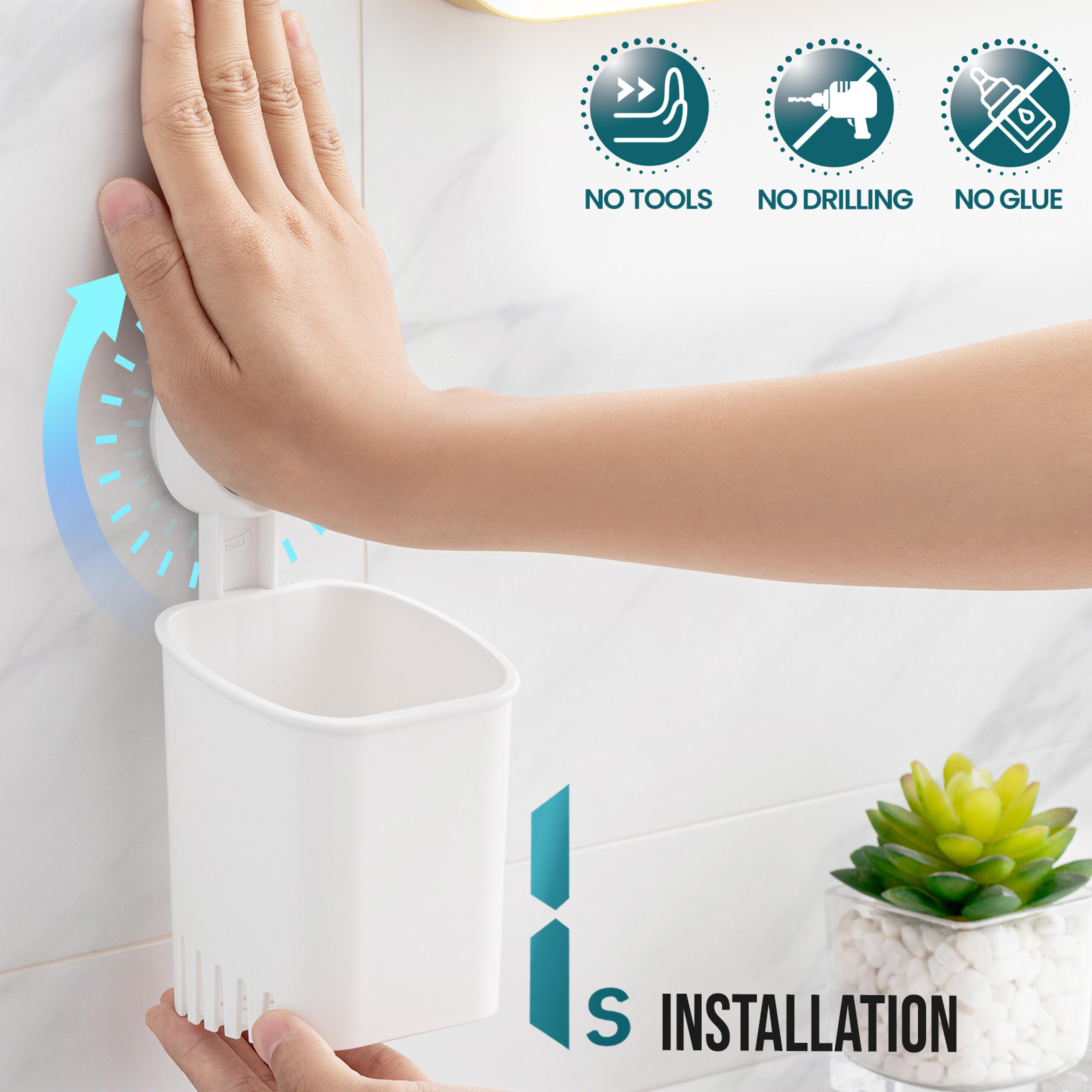 No Drill Suction Cup Toothbrush Holder Bathroom Organizer For Razor Toothpaste And Electric Toothbr 1