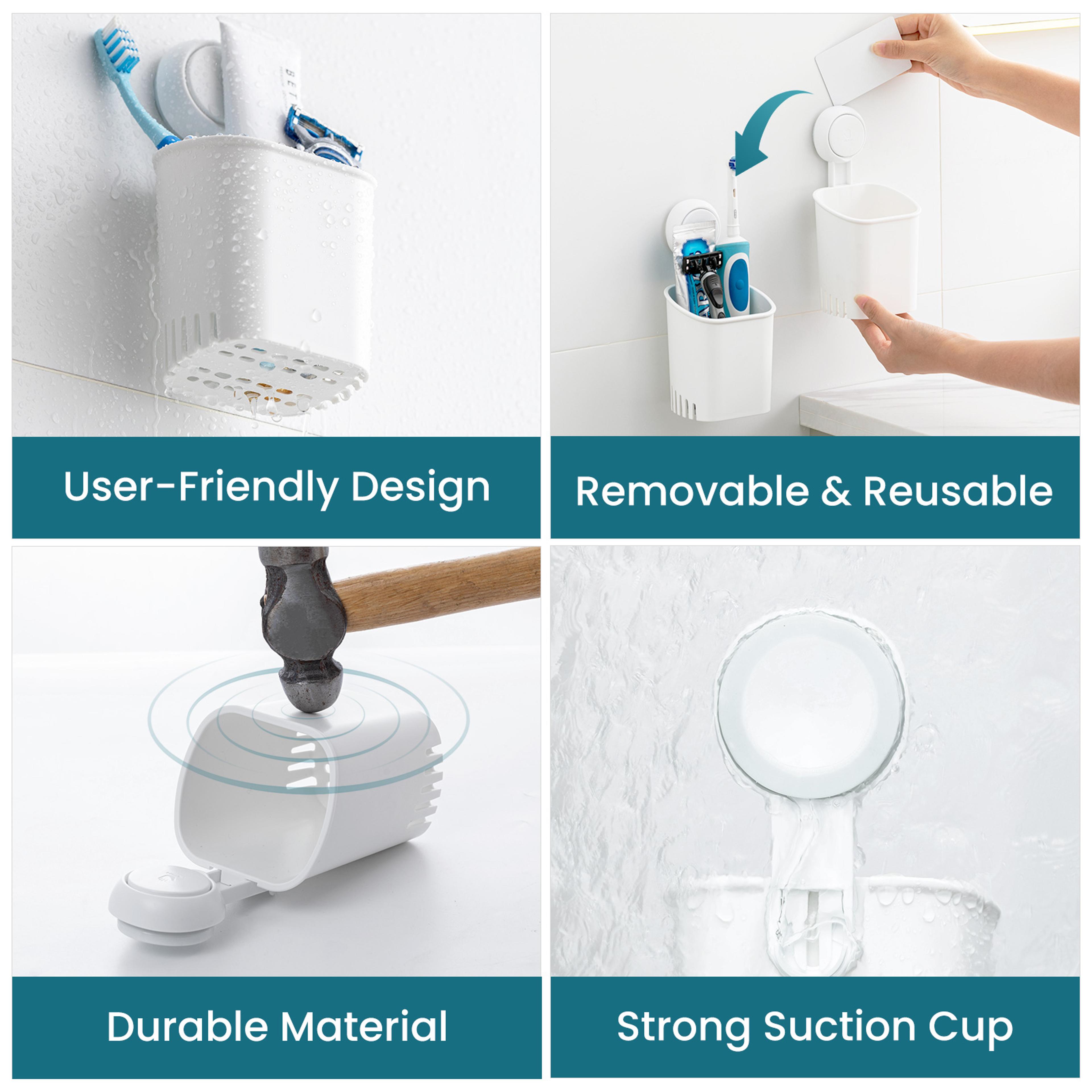 No Drill Suction Cup Toothbrush Holder Bathroom Organizer For Razor Toothpaste And Electric Toothbr 3