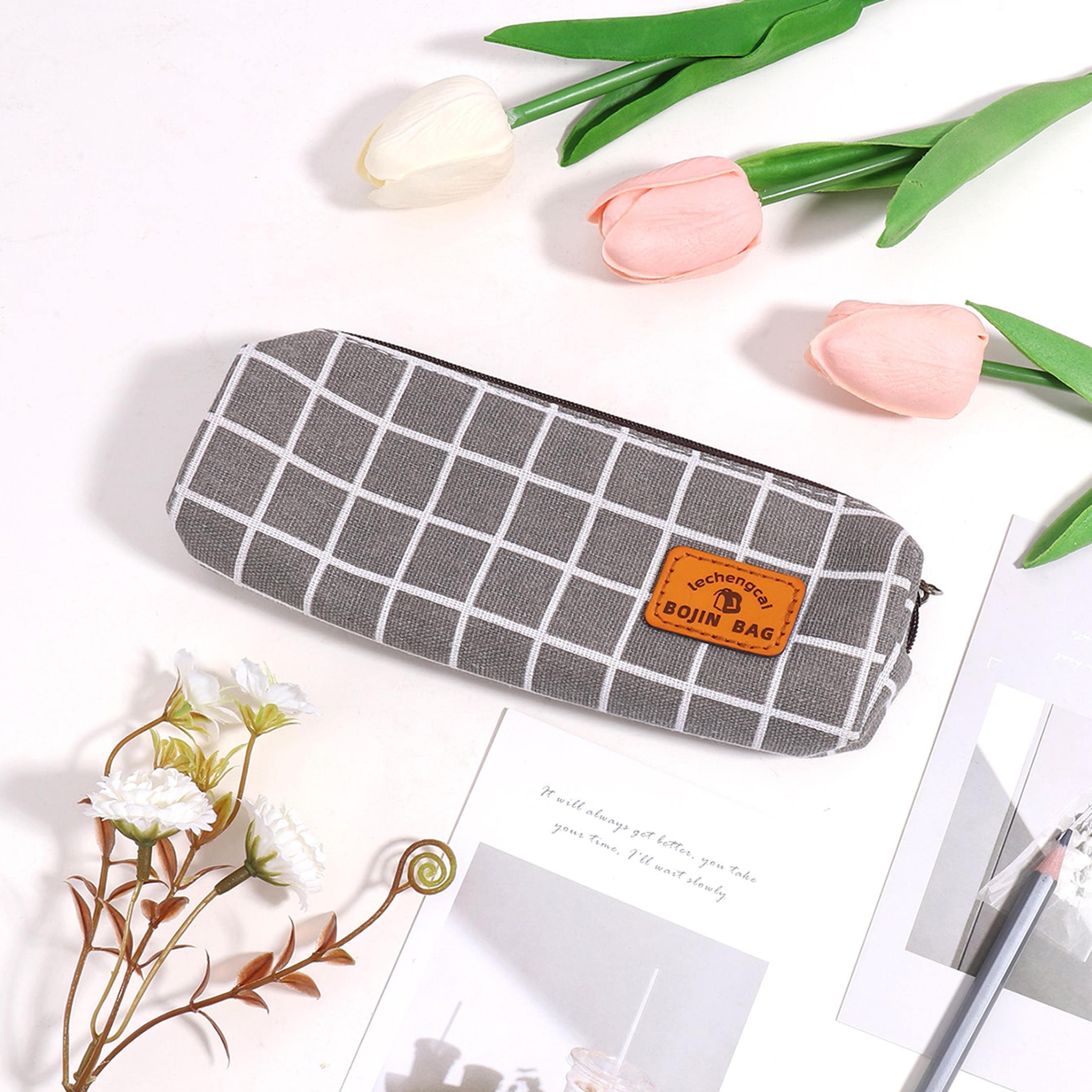 Plaid Pencil Case Stylish Grid Pattern Pencil Pouch For School And Office Supplies 3