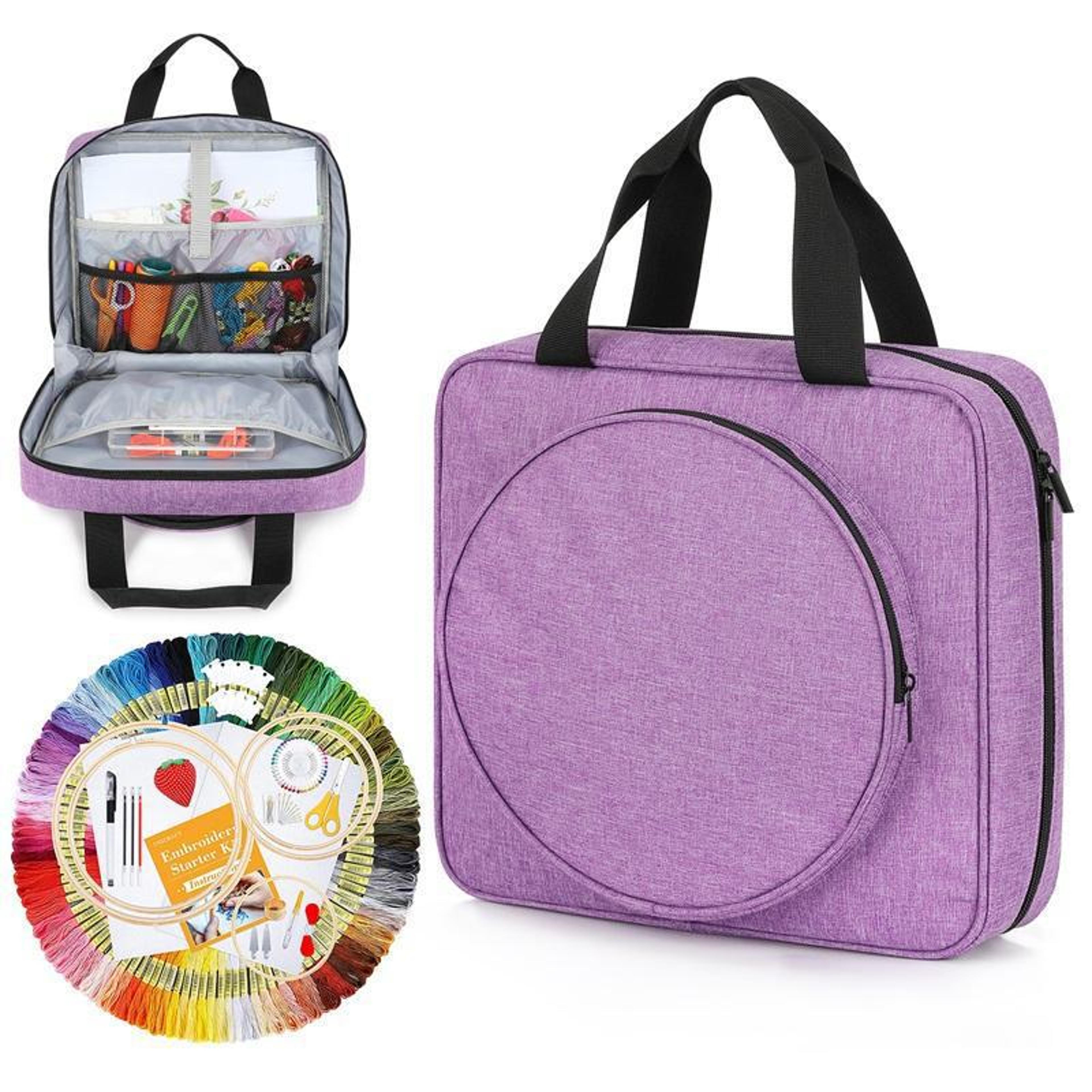 Embroidery Project Bag With Multiple Pockets Portable Craft Storage Tote 0