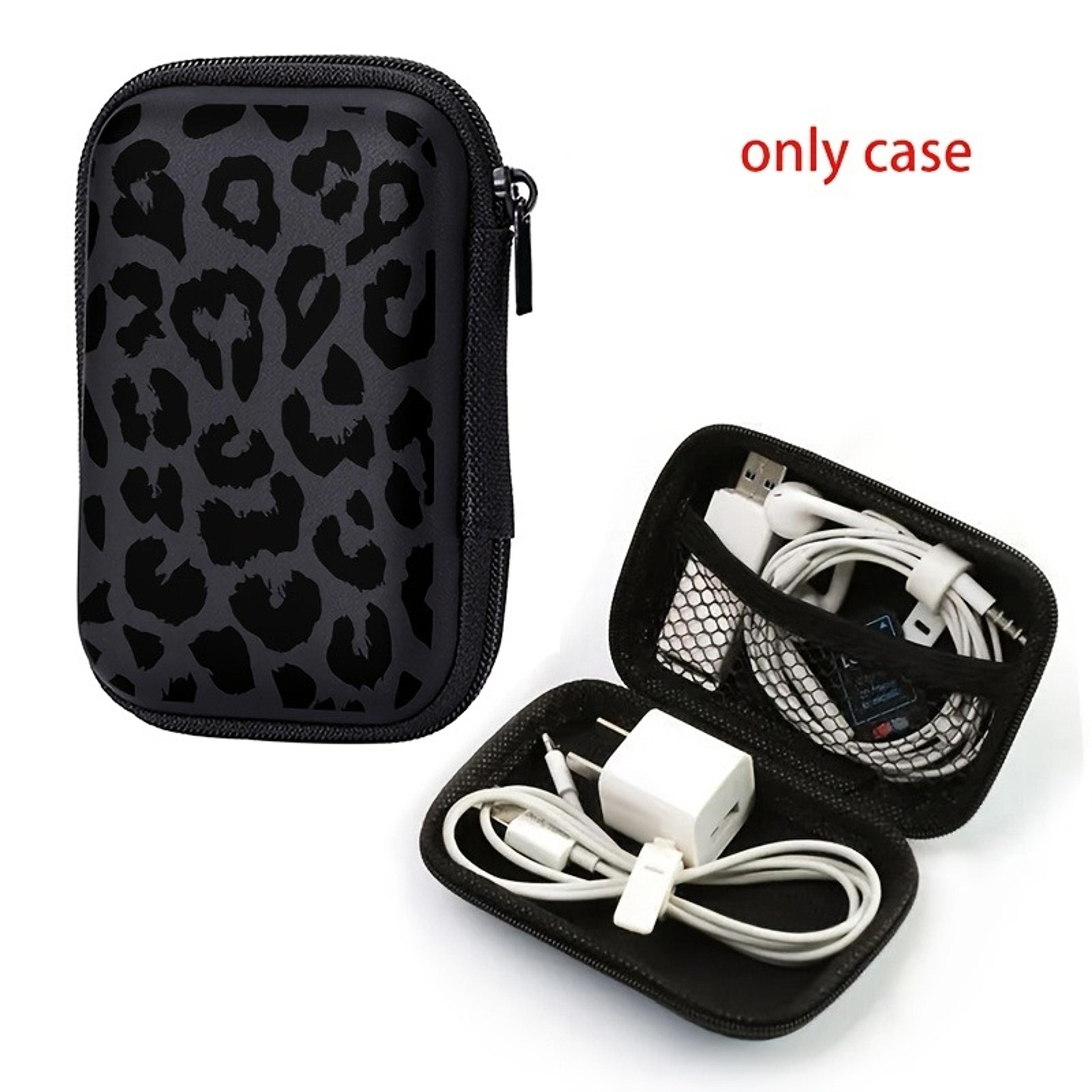 Black Leopard Print EVA Hard Shell Electronics Organizer Bag For Cables And Accessories 1