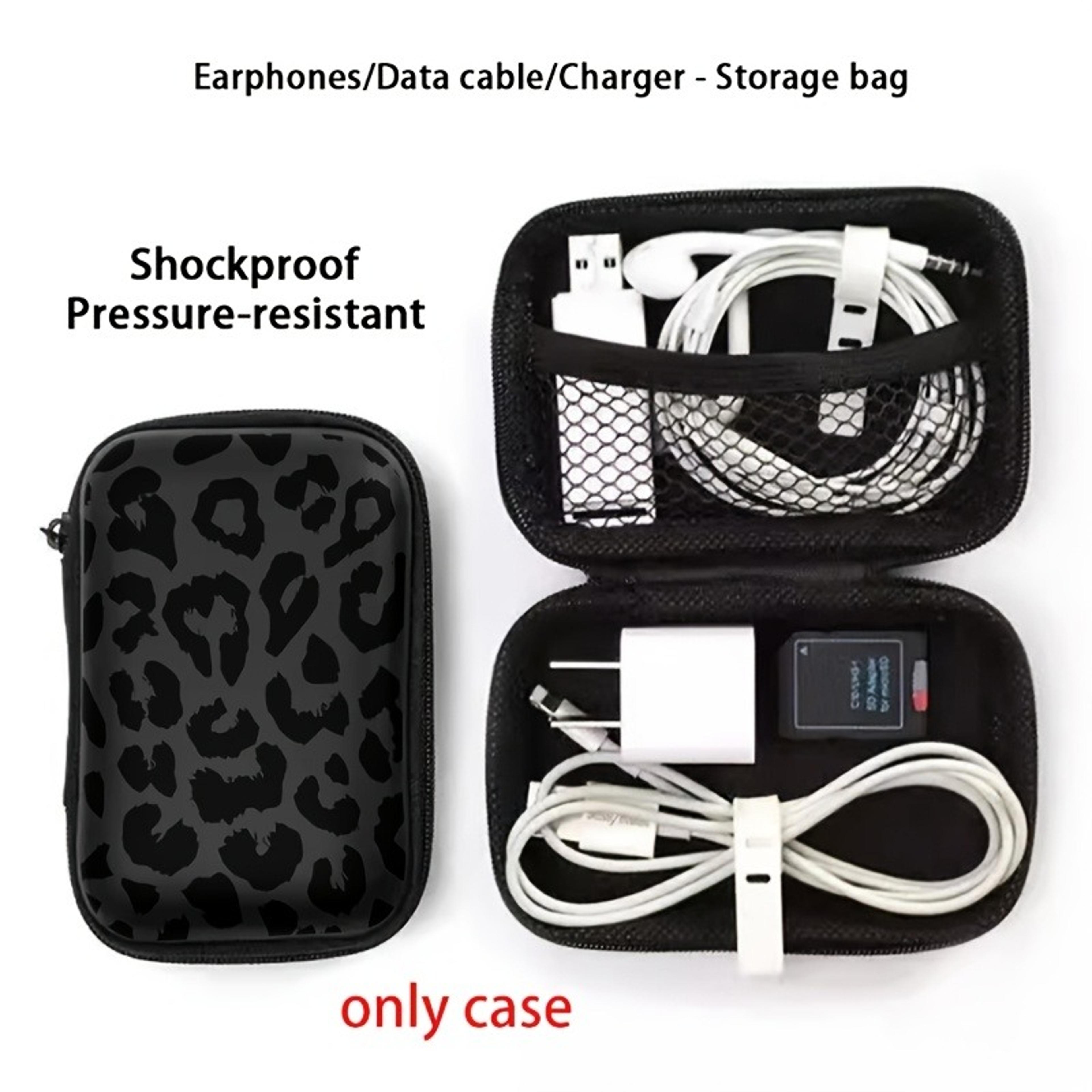 Black Leopard Print EVA Hard Shell Electronics Organizer Bag For Cables And Accessories 4