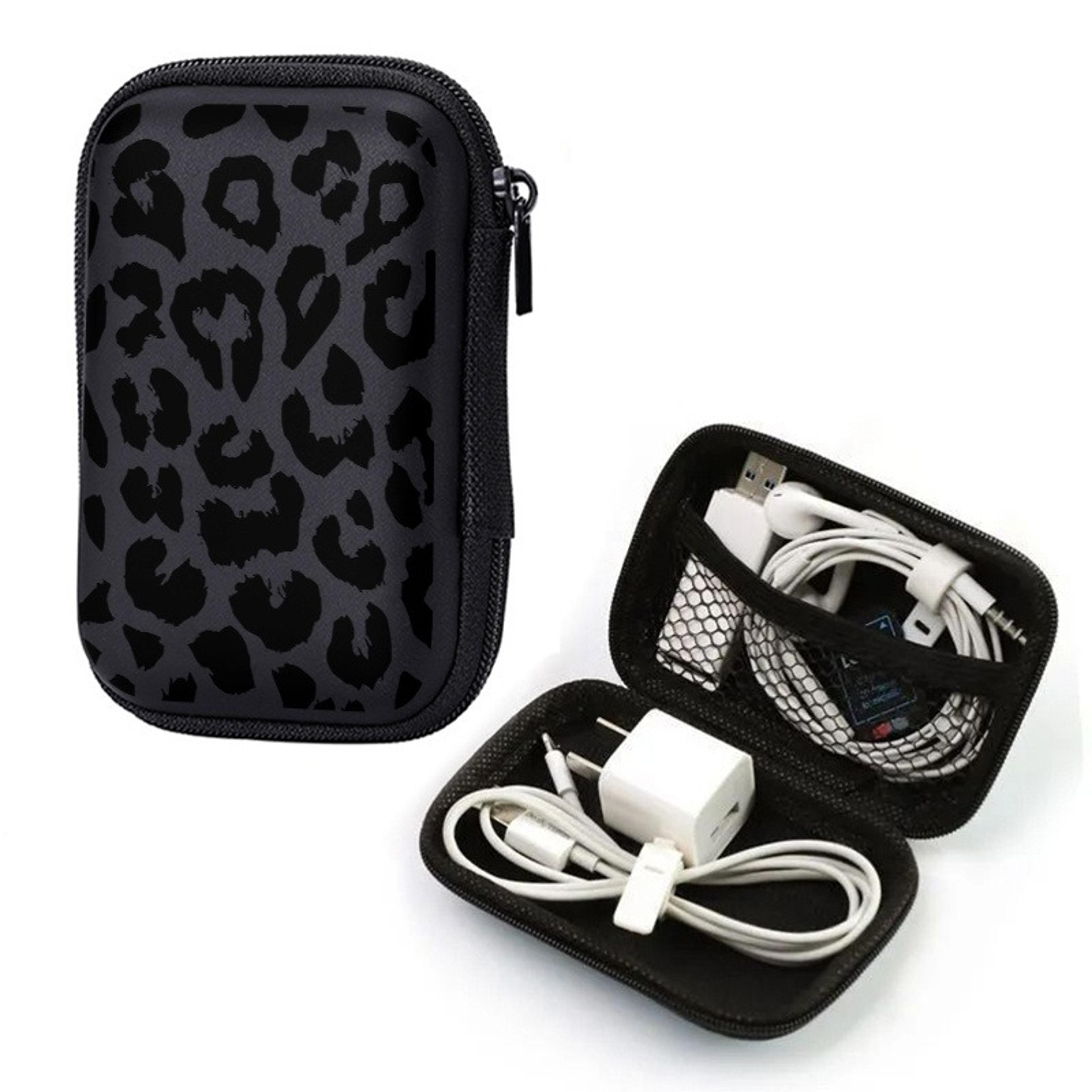 Black Leopard Print EVA Hard Shell Electronics Organizer Bag For Cables And Accessories 5