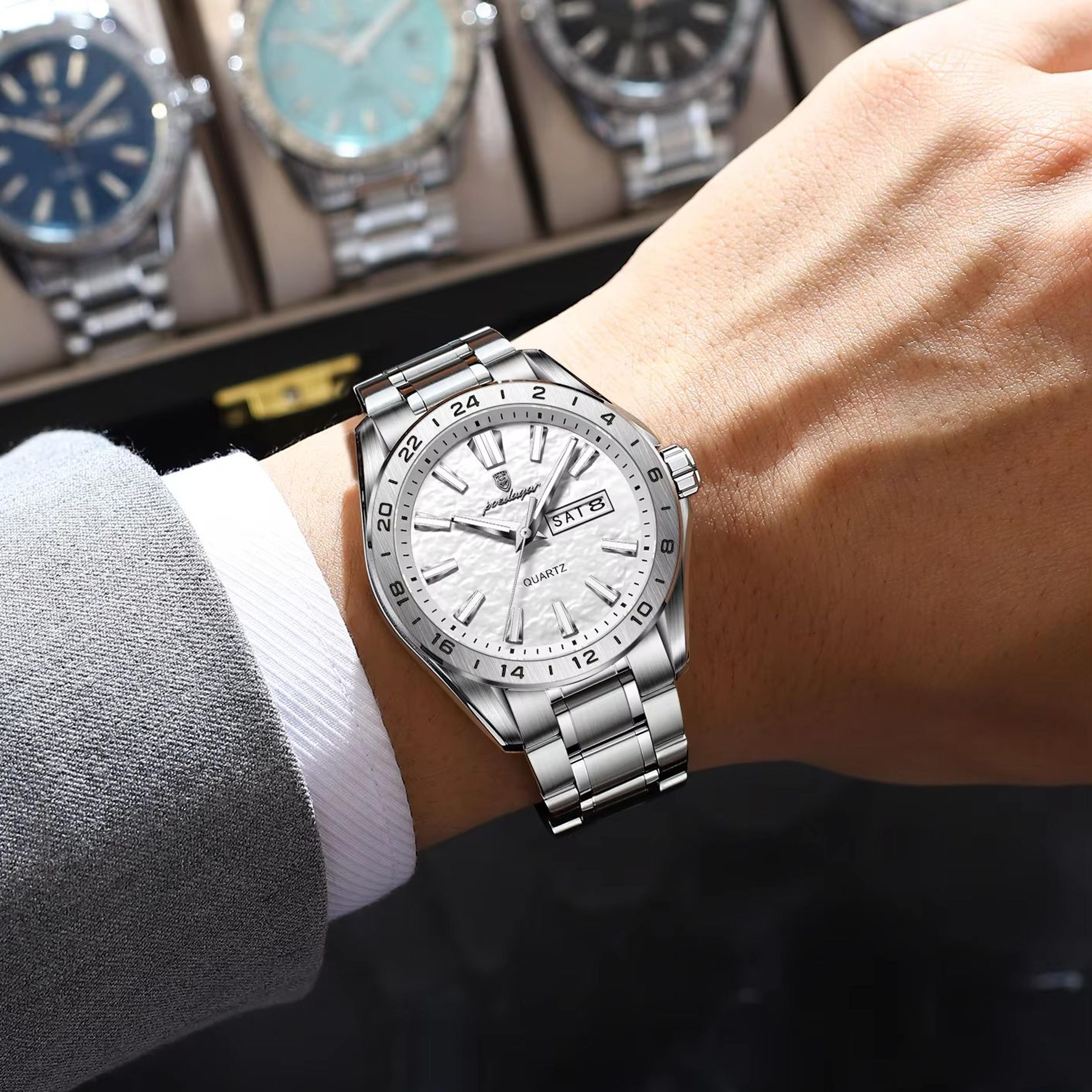 Classic Mens Waterproof Luminous Quartz Watch With Date Week Display Business Wristwatch 0