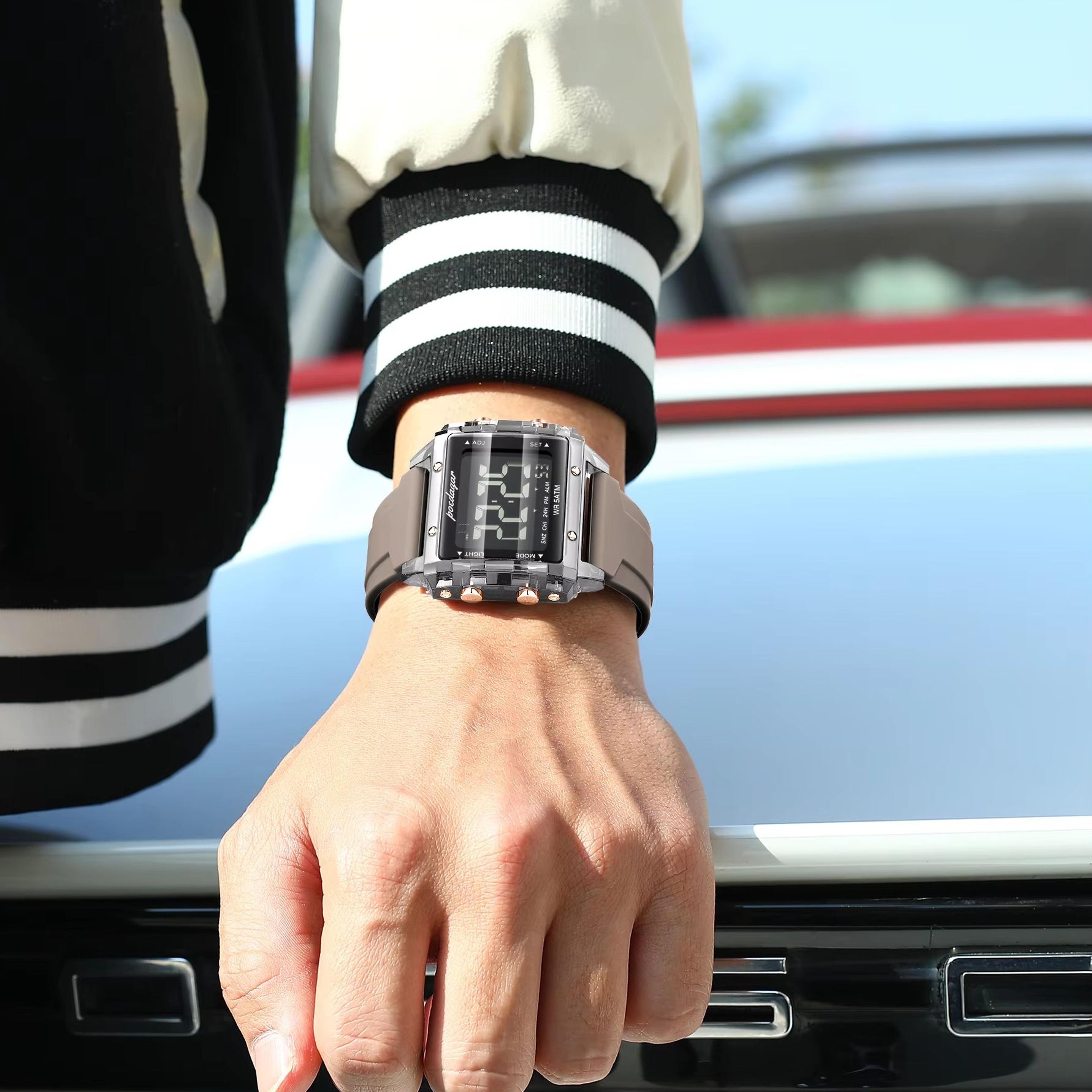 Creative Digital Men Watch With LED Display Alarm Waterproof Sports Wristwatch 4