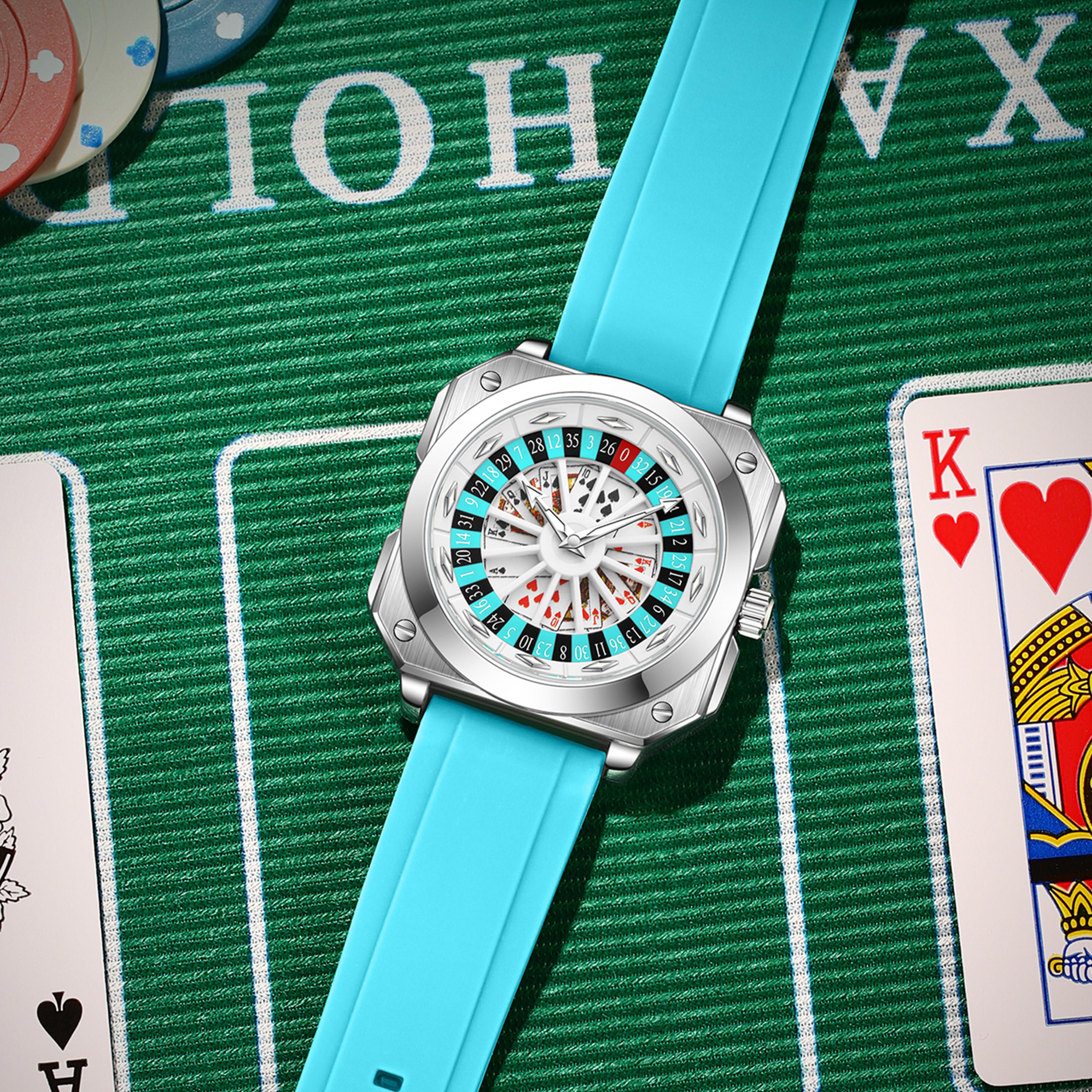 Creative Roulette Men Watch With Square Design Quartz Movement Silicone Sports Watch 2