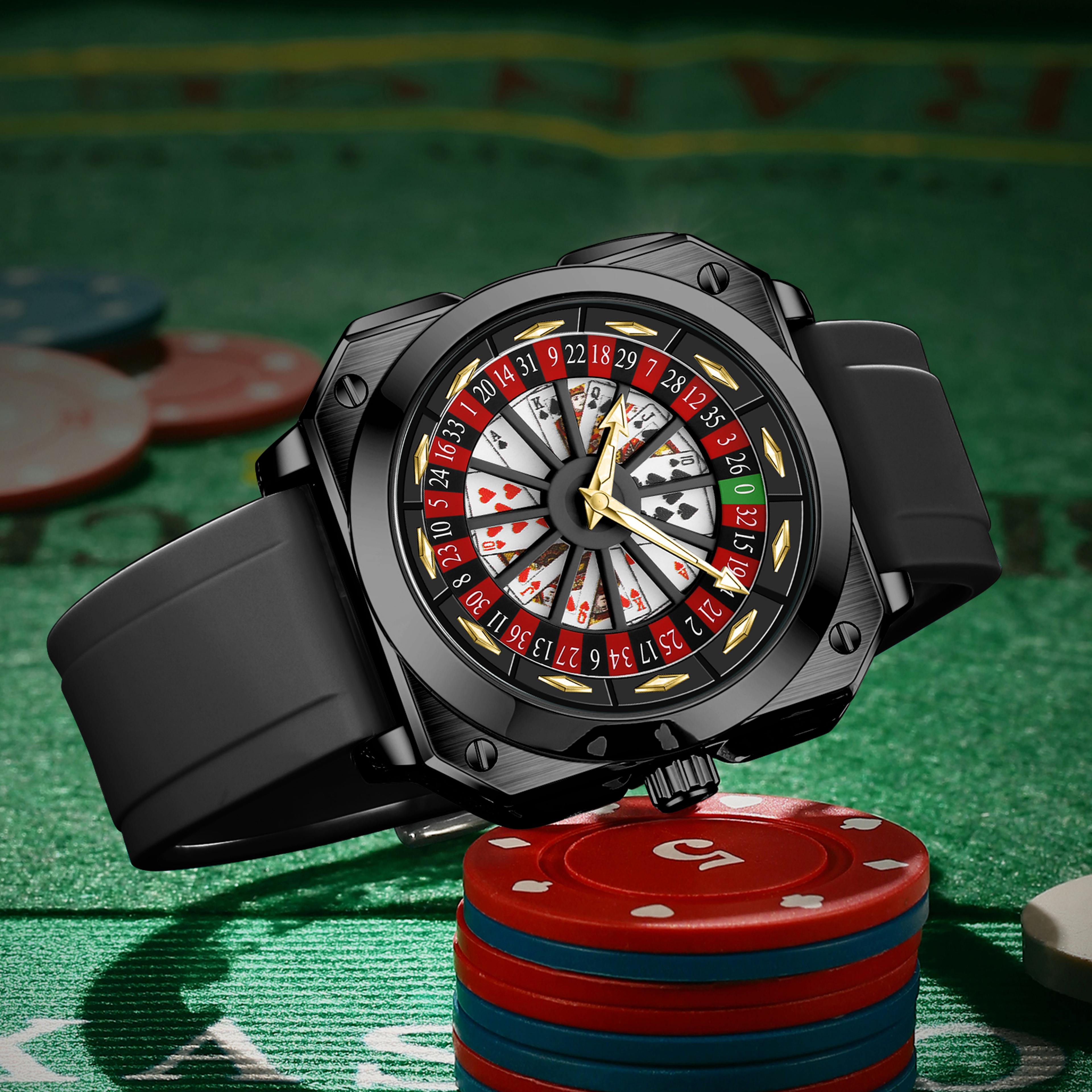 Creative Roulette Men Watch With Square Design Quartz Movement Silicone Sports Watch 0
