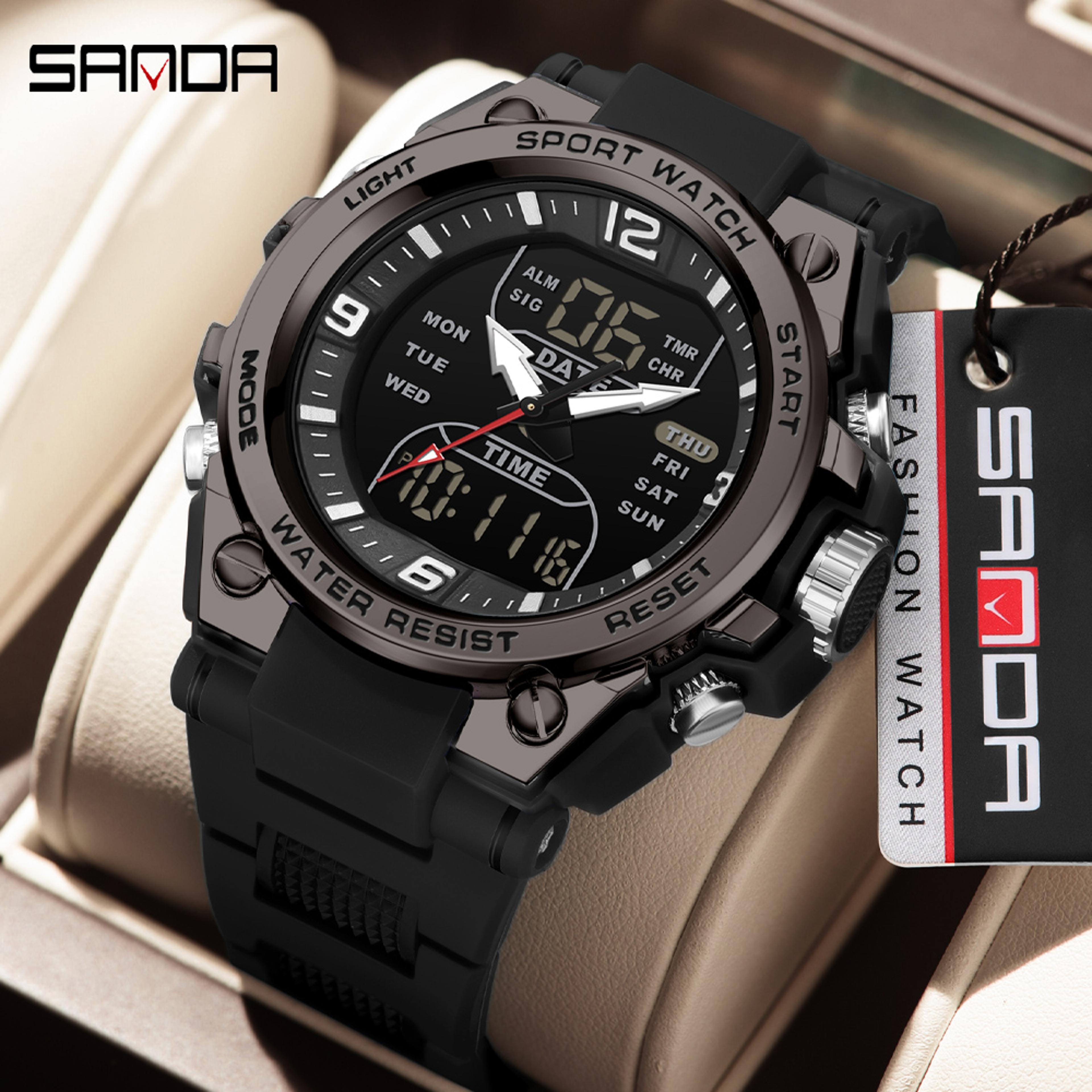 Men Digital Quartz Chronograph Watch Waterproof Luminous Double Display Sports Wristwatch 1