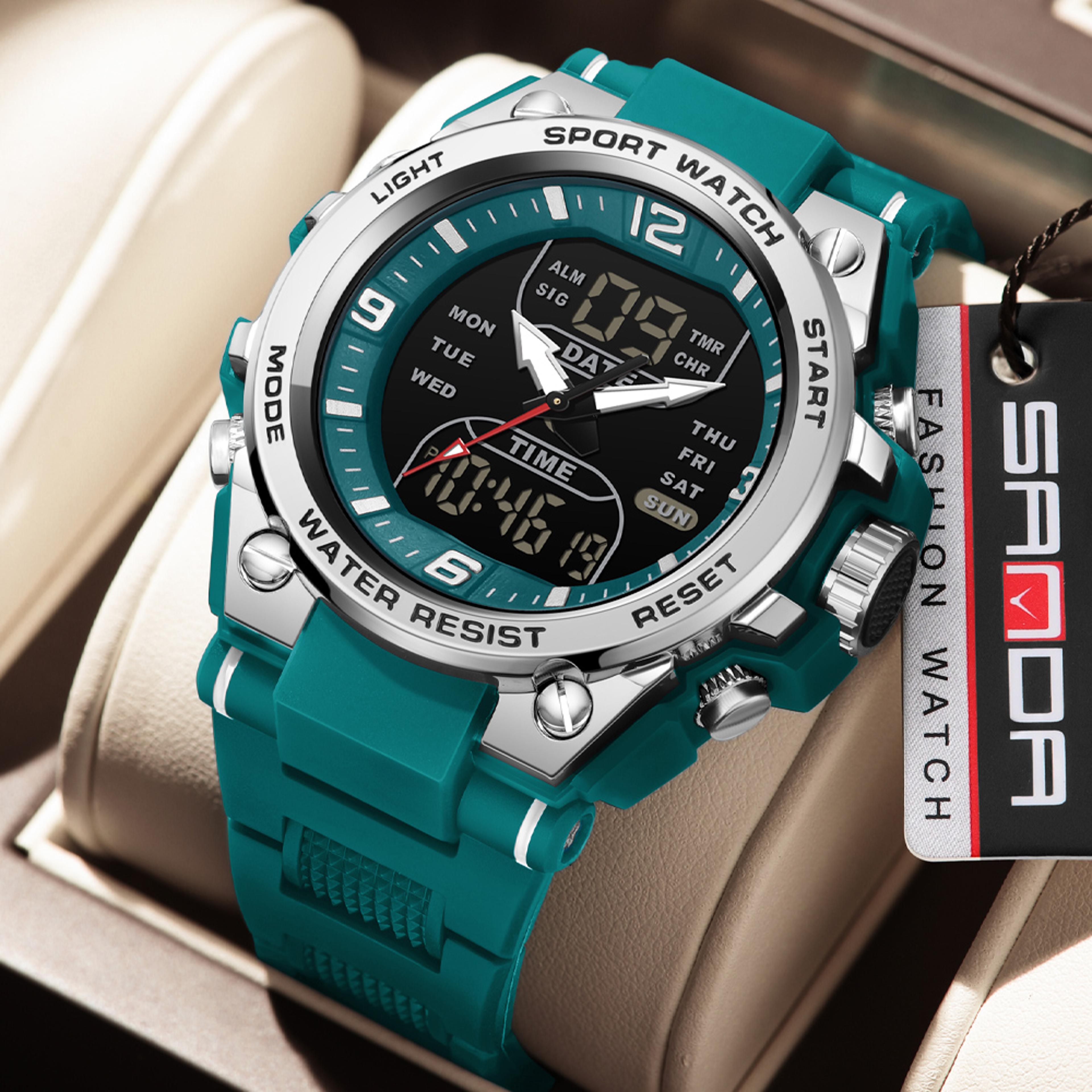 Men Digital Quartz Chronograph Watch Waterproof Luminous Double Display Sports Wristwatch 4