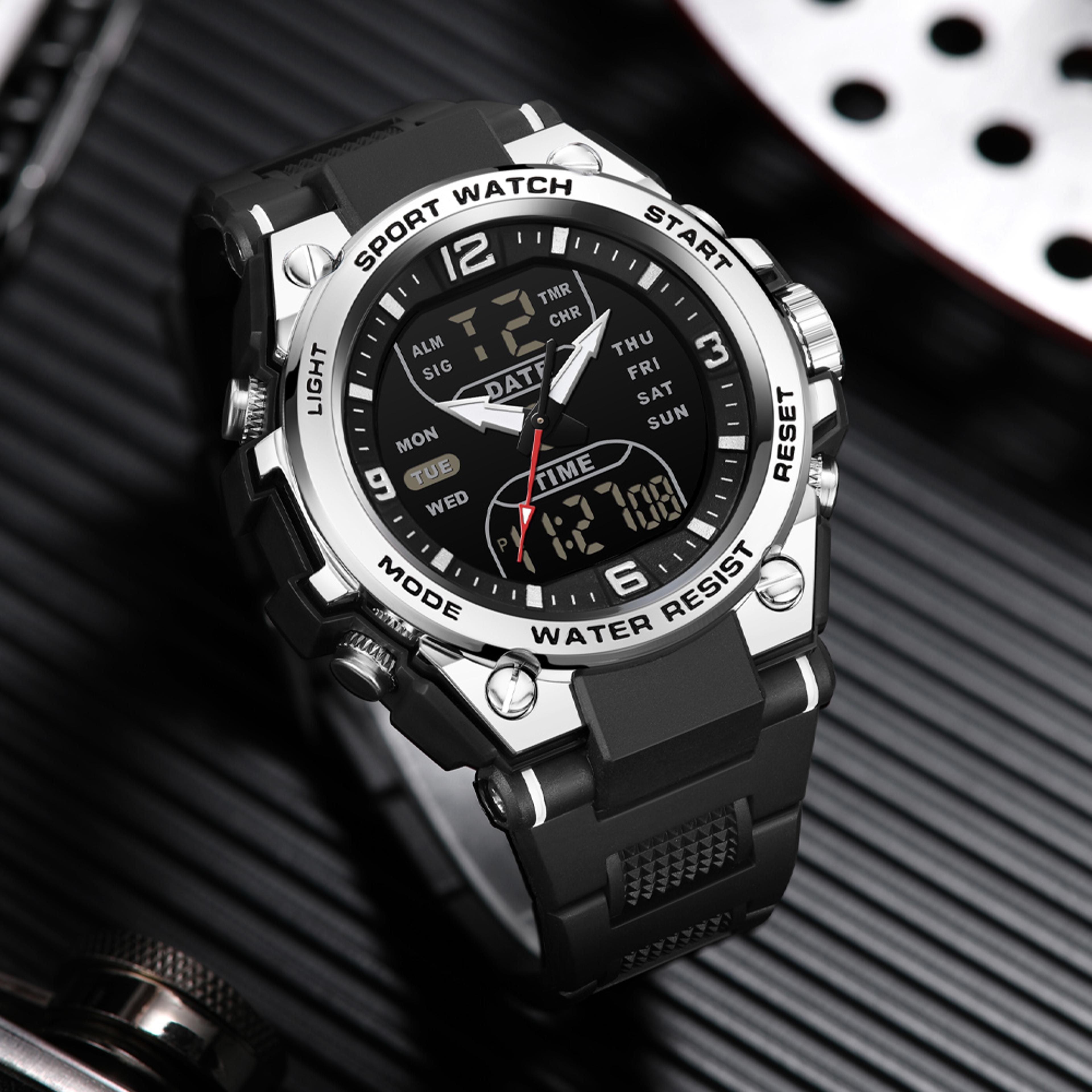 Men Digital Quartz Chronograph Watch Waterproof Luminous Double Display Sports Wristwatch 0