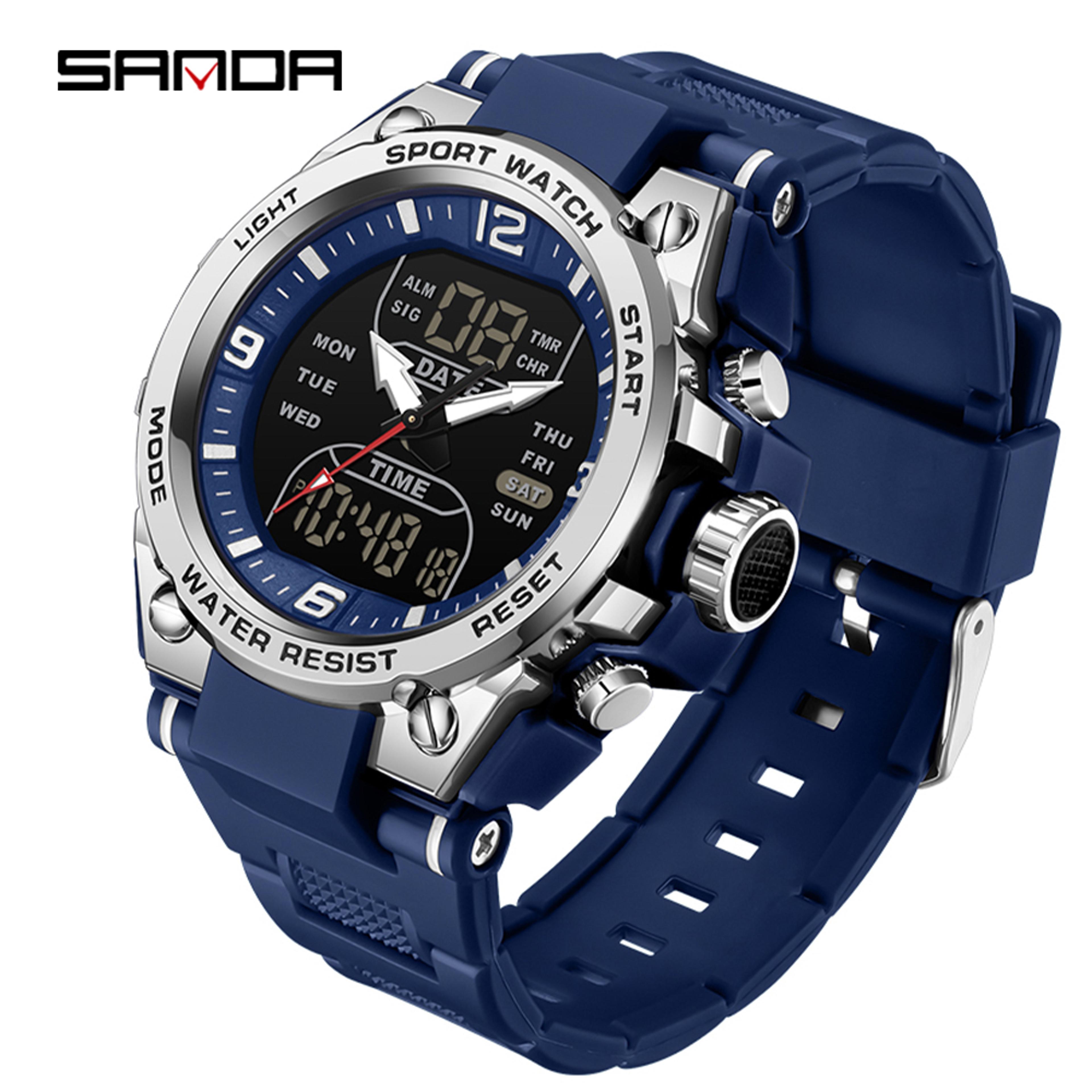 Men Digital Quartz Chronograph Watch Waterproof Luminous Double Display Sports Wristwatch 8