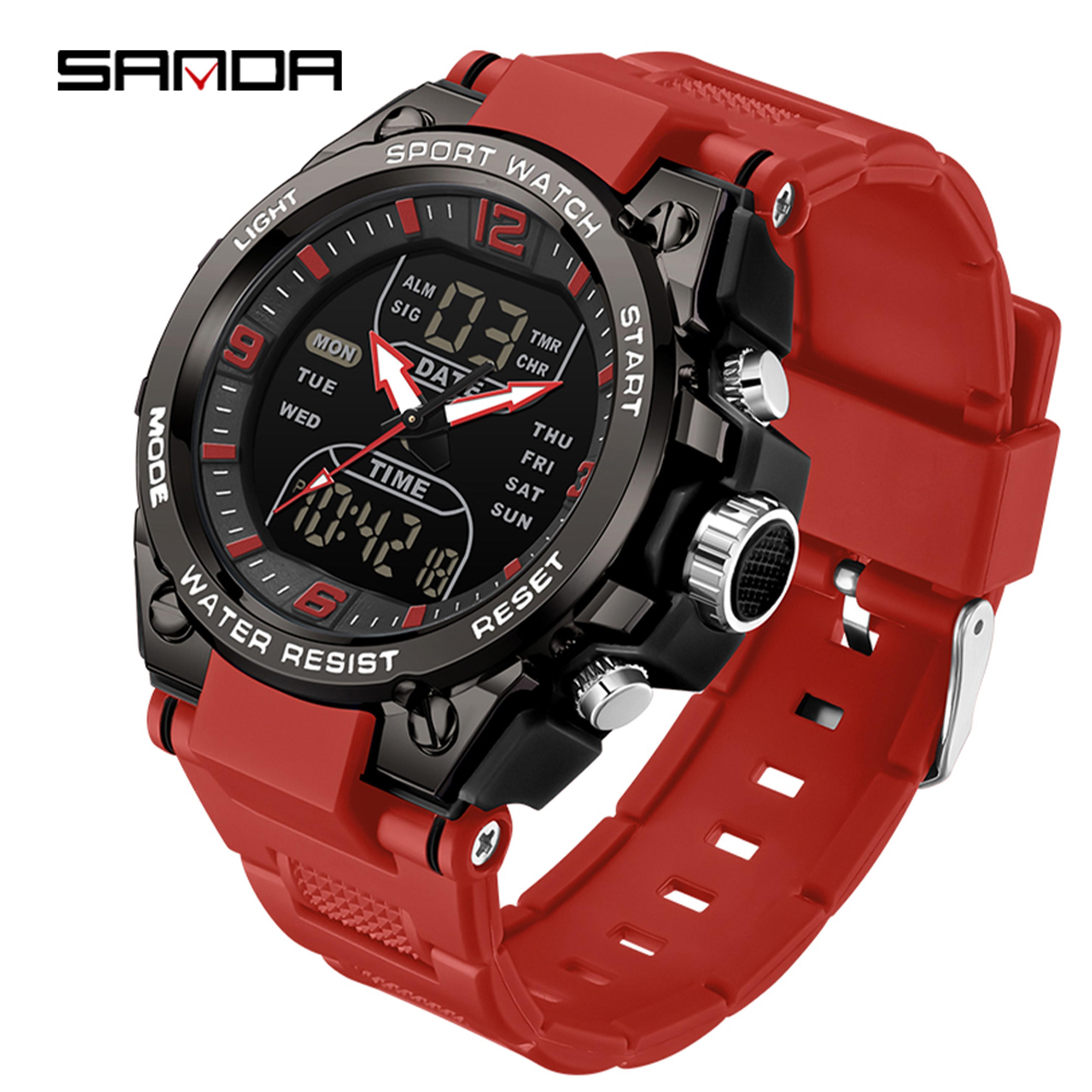 Men Digital Quartz Chronograph Watch Waterproof Luminous Double Display Sports Wristwatch 9
