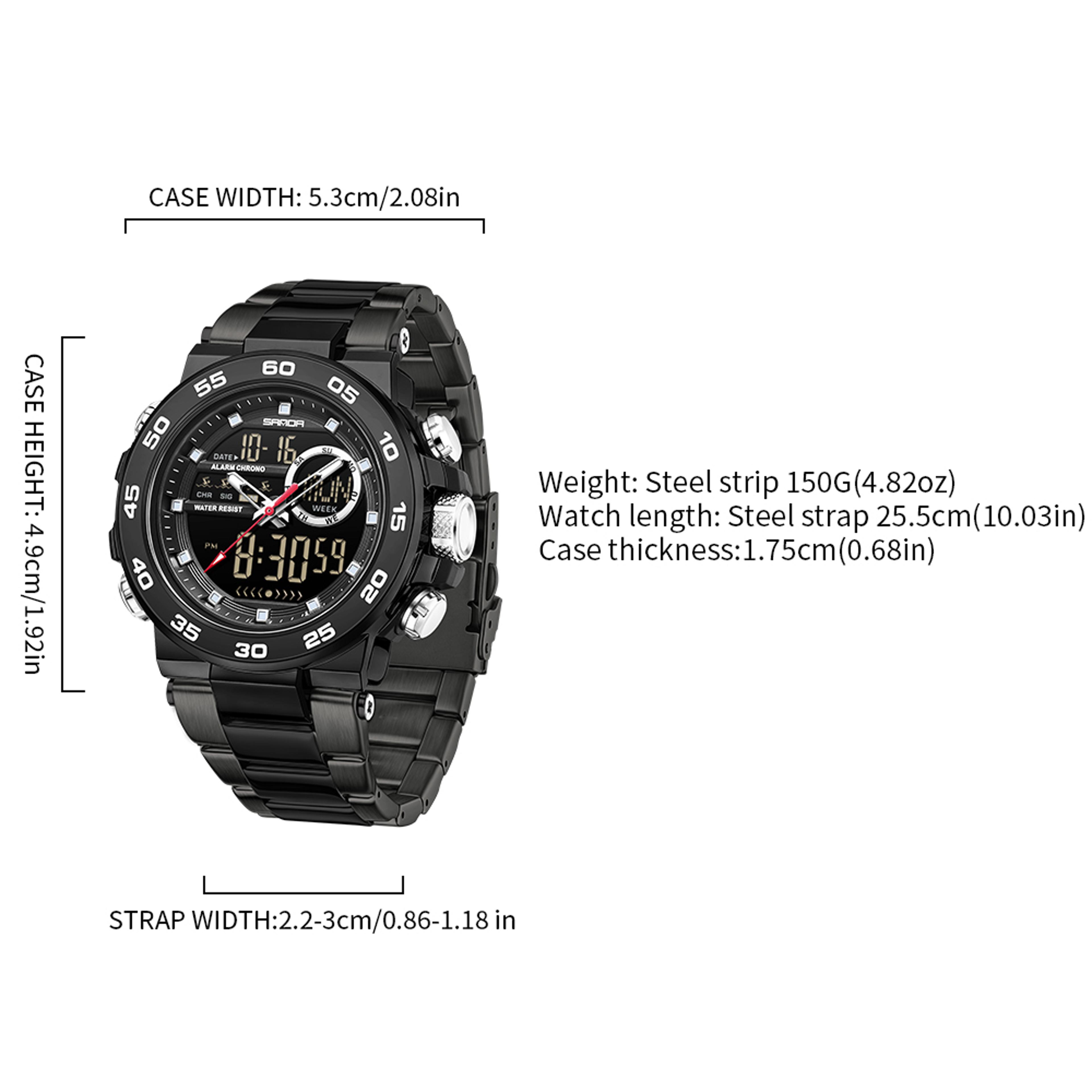 Luxury Dual Display Watch For Men Luminous Waterproof Quartz Watch 4
