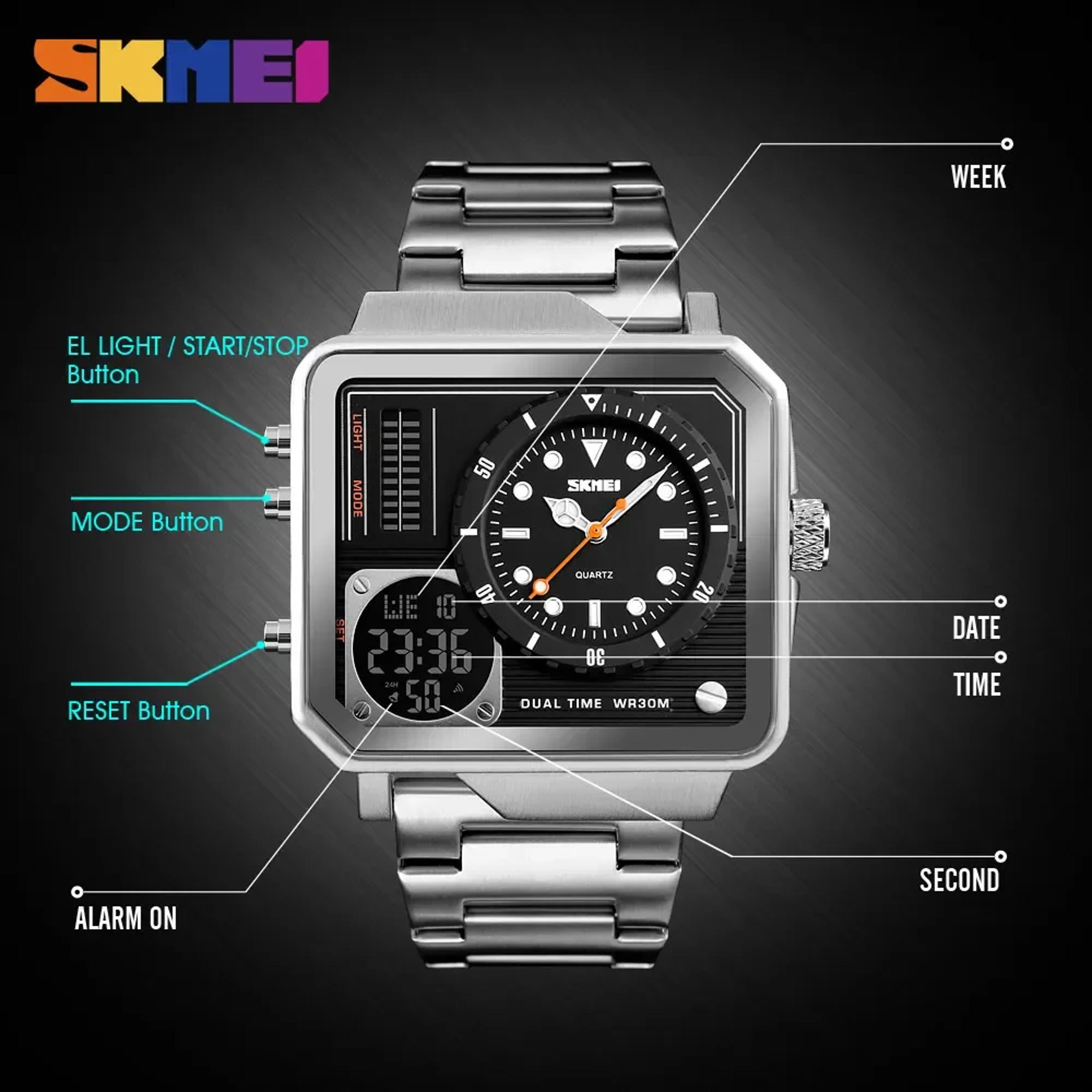 Steel Strap Men Digital Watch With Day Date Display Alarm Function 3