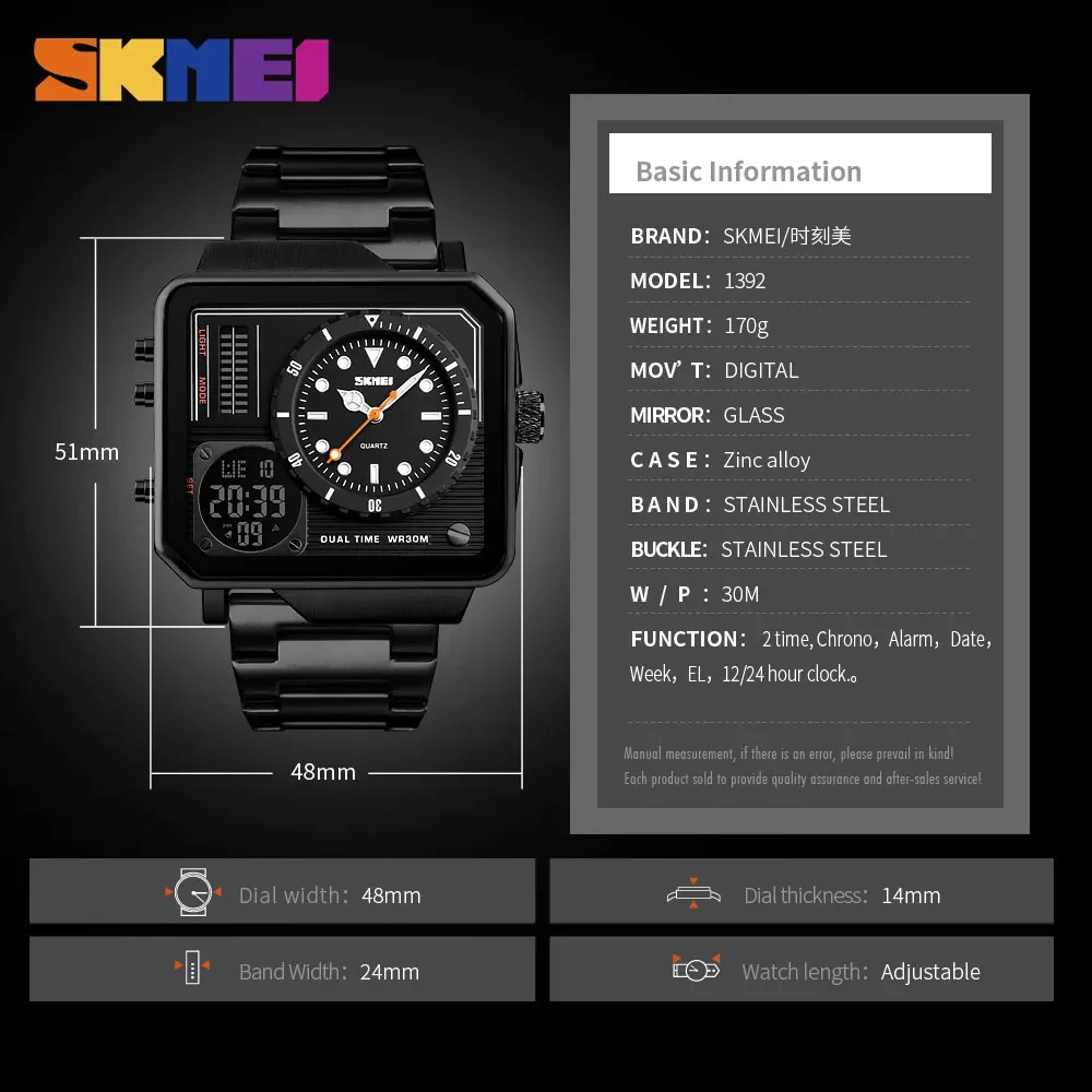 Steel Strap Men Digital Watch With Day Date Display Alarm Function 4
