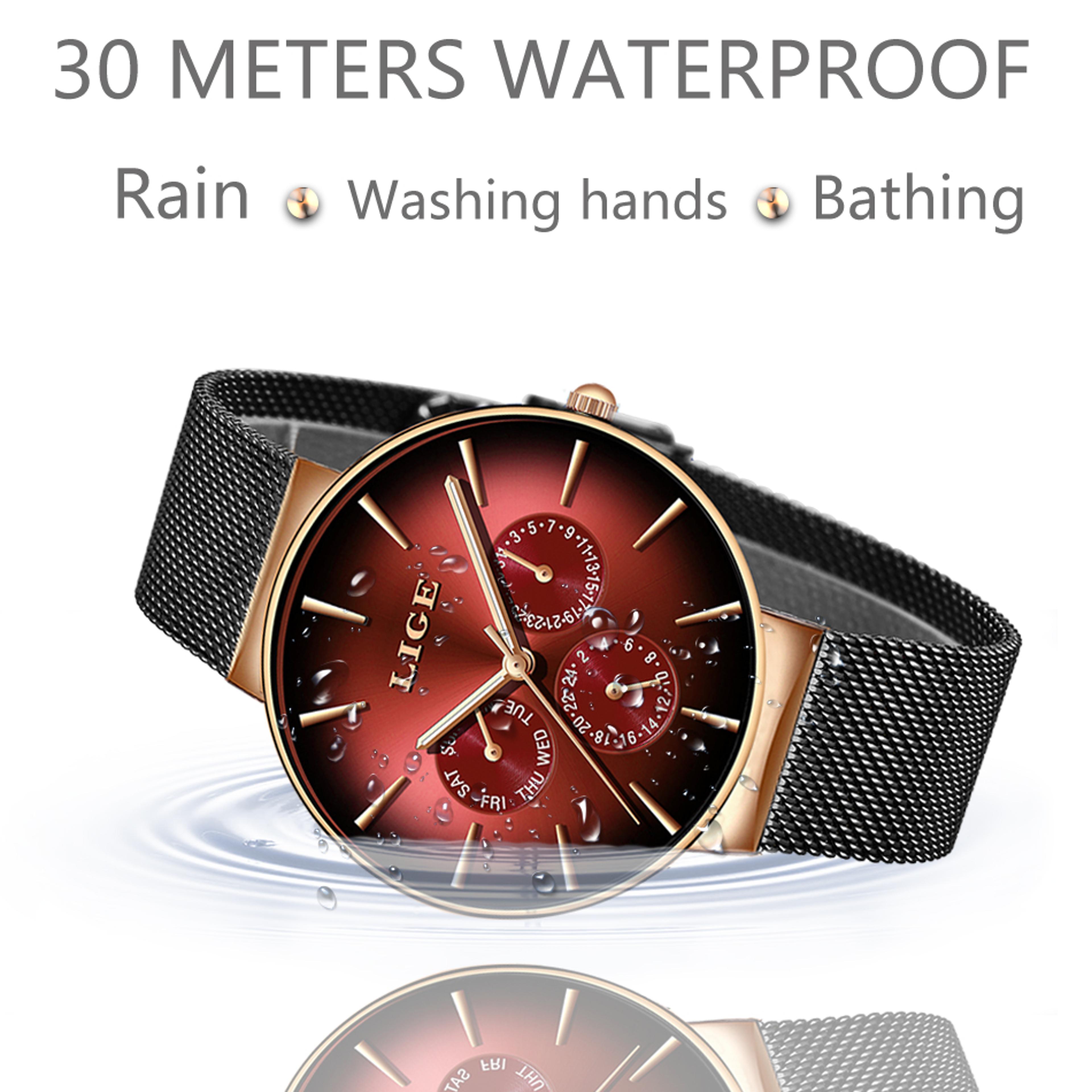 Elegant Womens Quartz Mesh Strap Watch With Date Week Display Waterproof Casual Wristwatch 2
