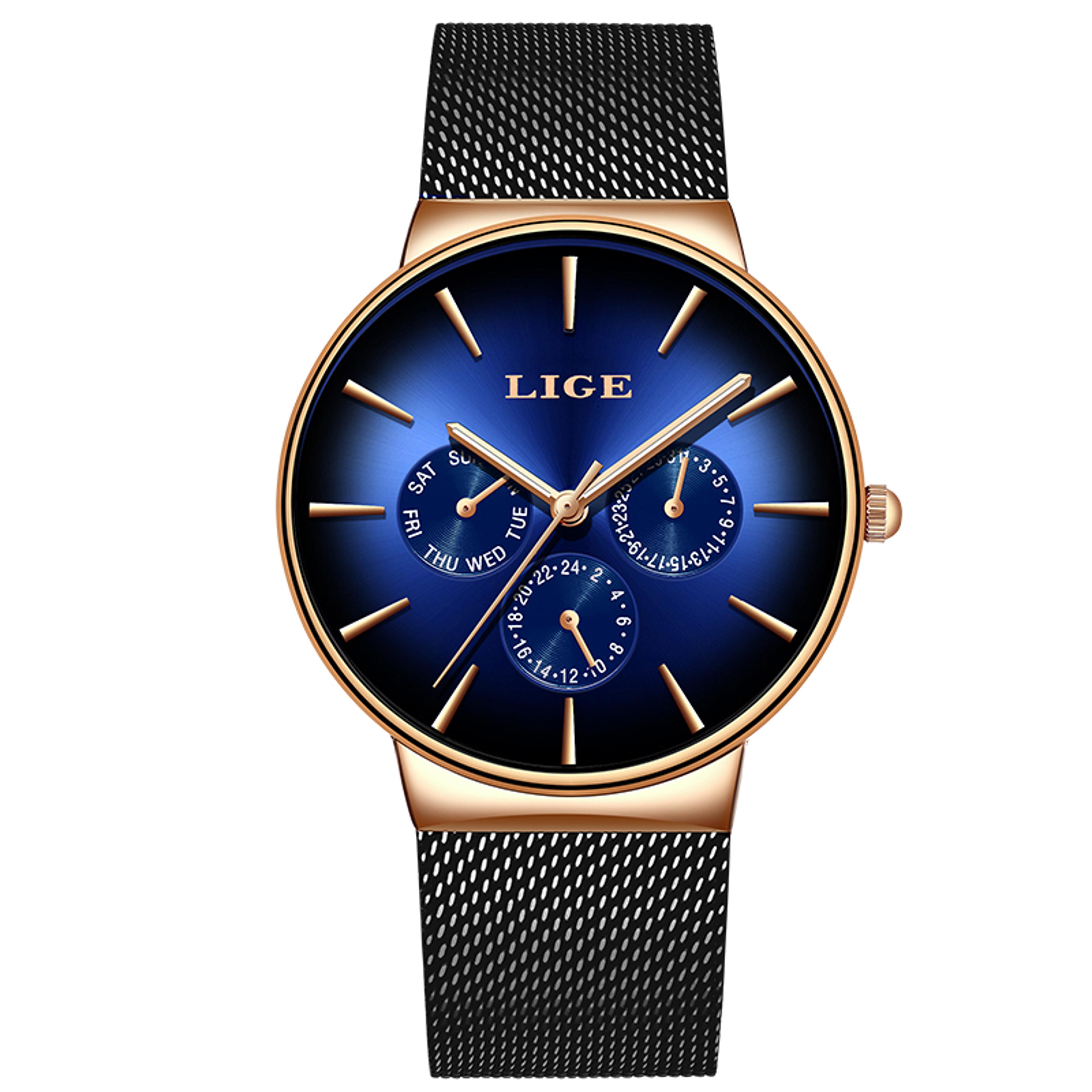 Elegant Womens Quartz Mesh Strap Watch With Date Week Display Waterproof Casual Wristwatch 7