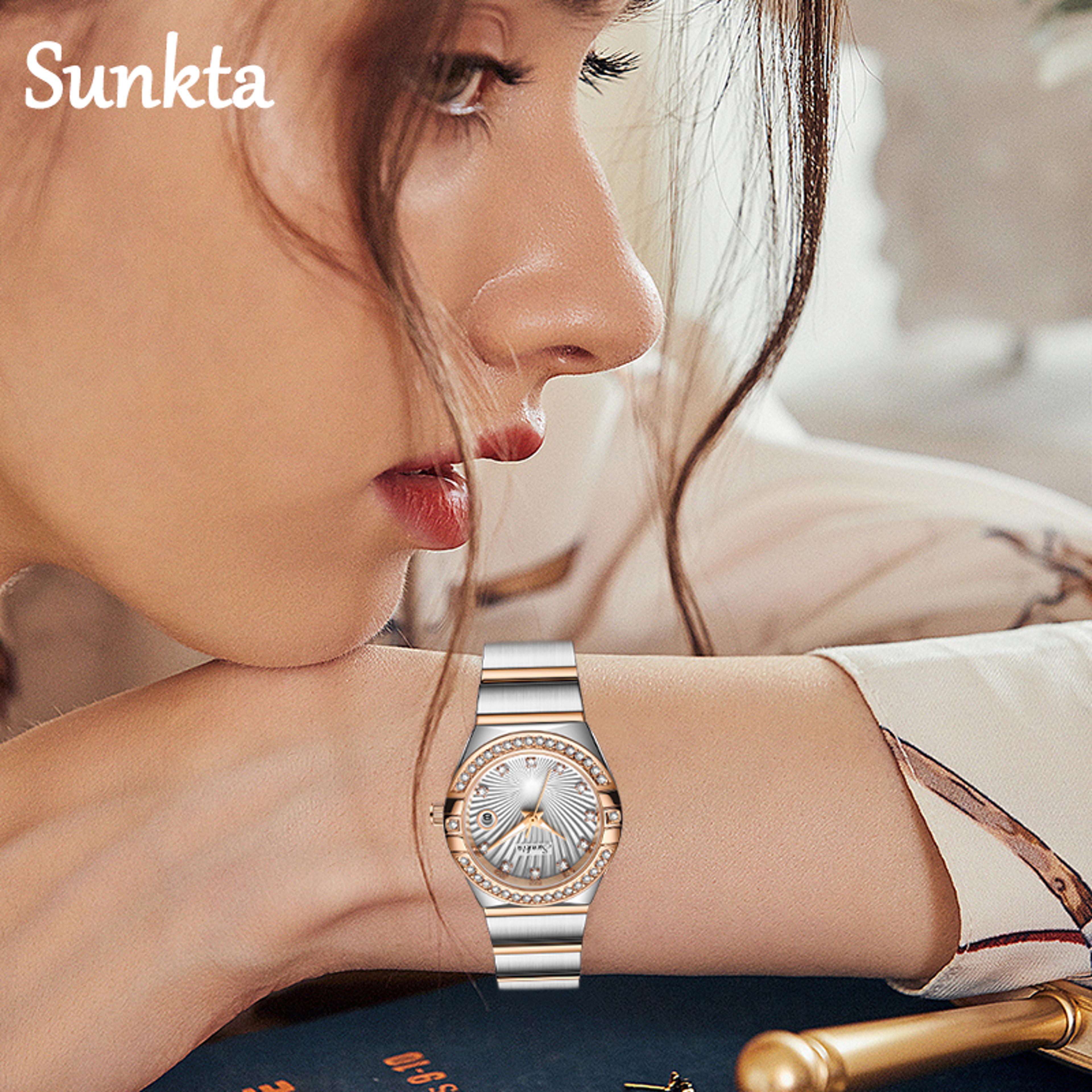 Elegant Luxury Diamond Stainless Steel Women Watch With Calendar Quartz Movement 2