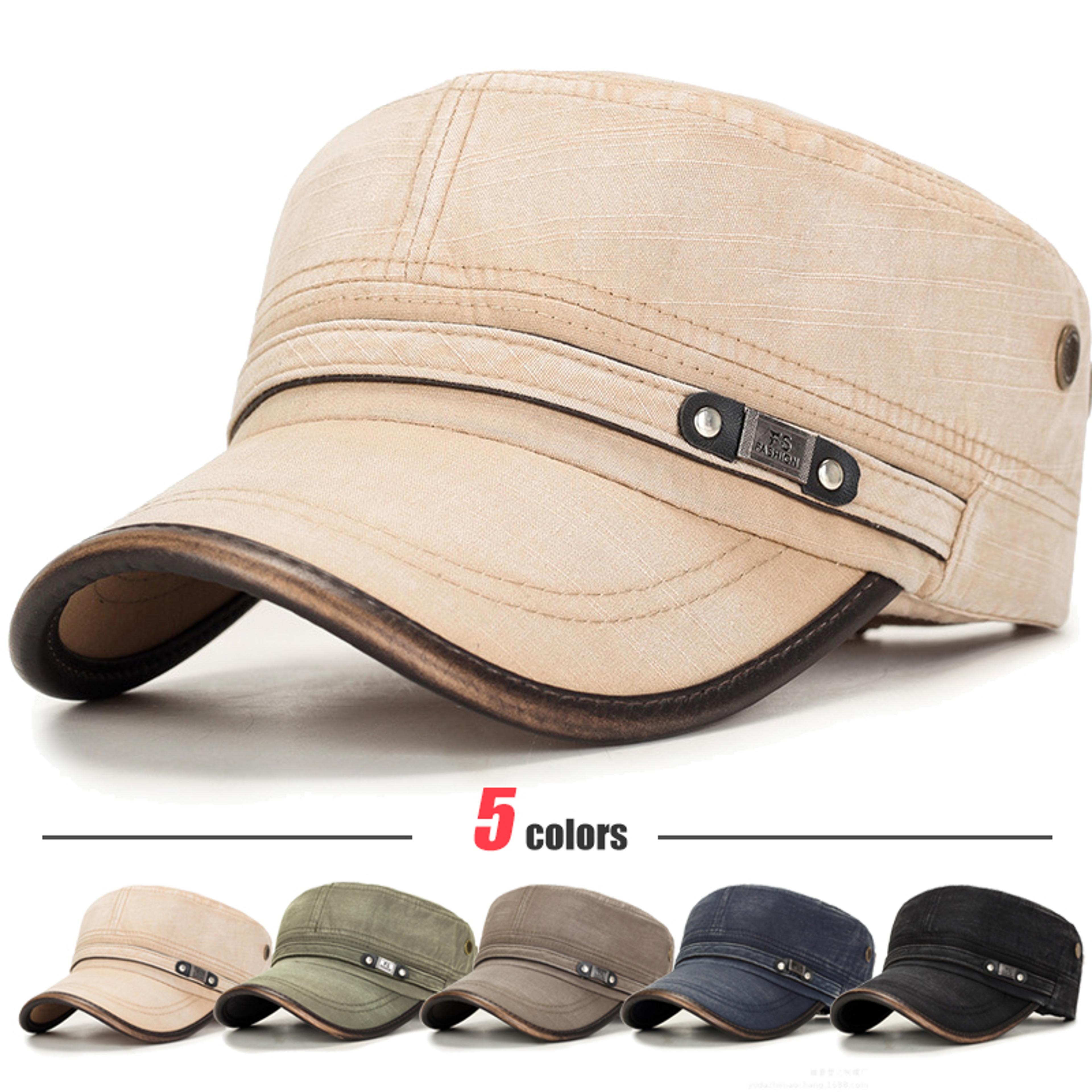 Vintage Distressed Cotton Cadet Cap Adjustable Flat Sun Hat With Leather Binding 0