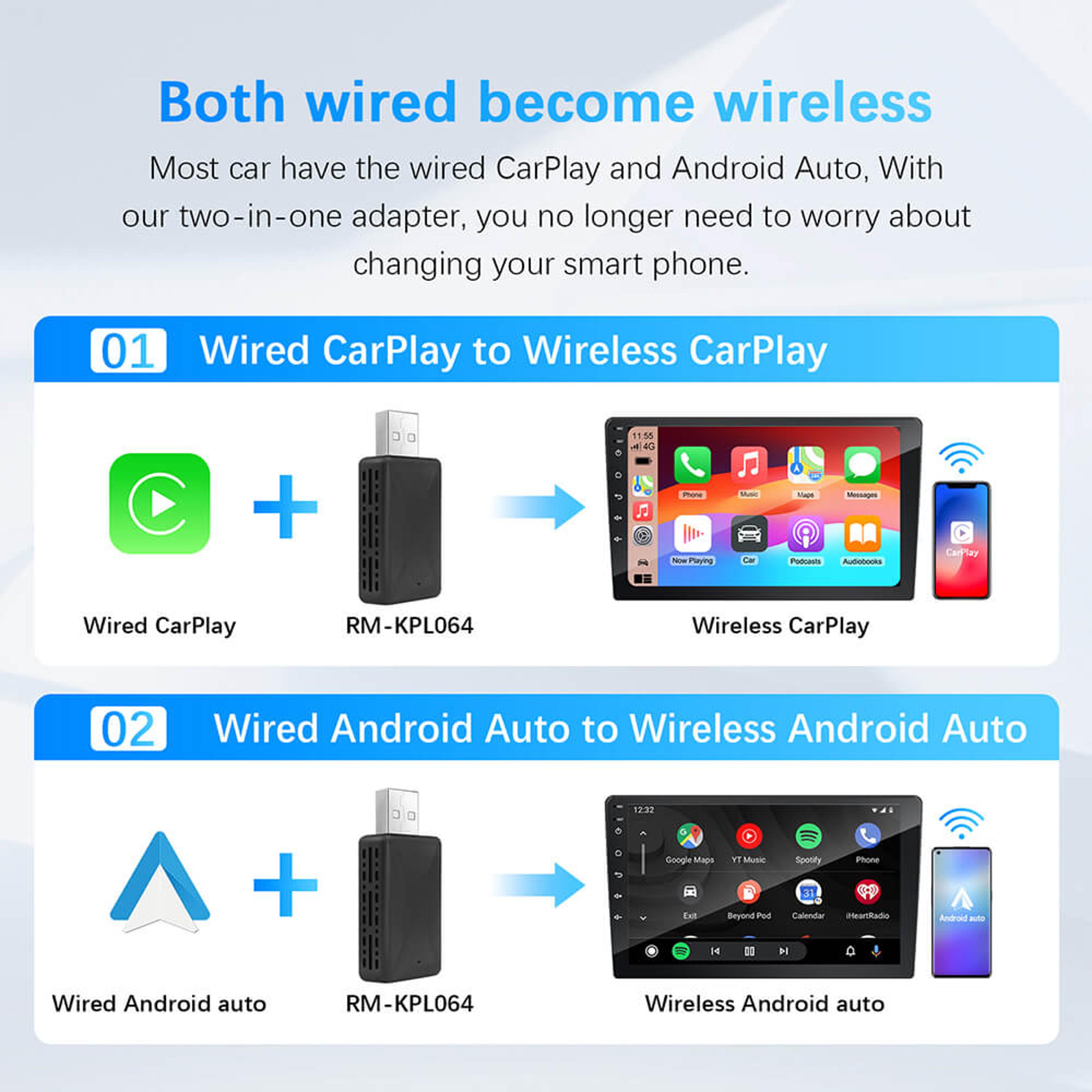 Wireless CarPlay Android Auto Adapter With Plug And Play Auto Connection 2