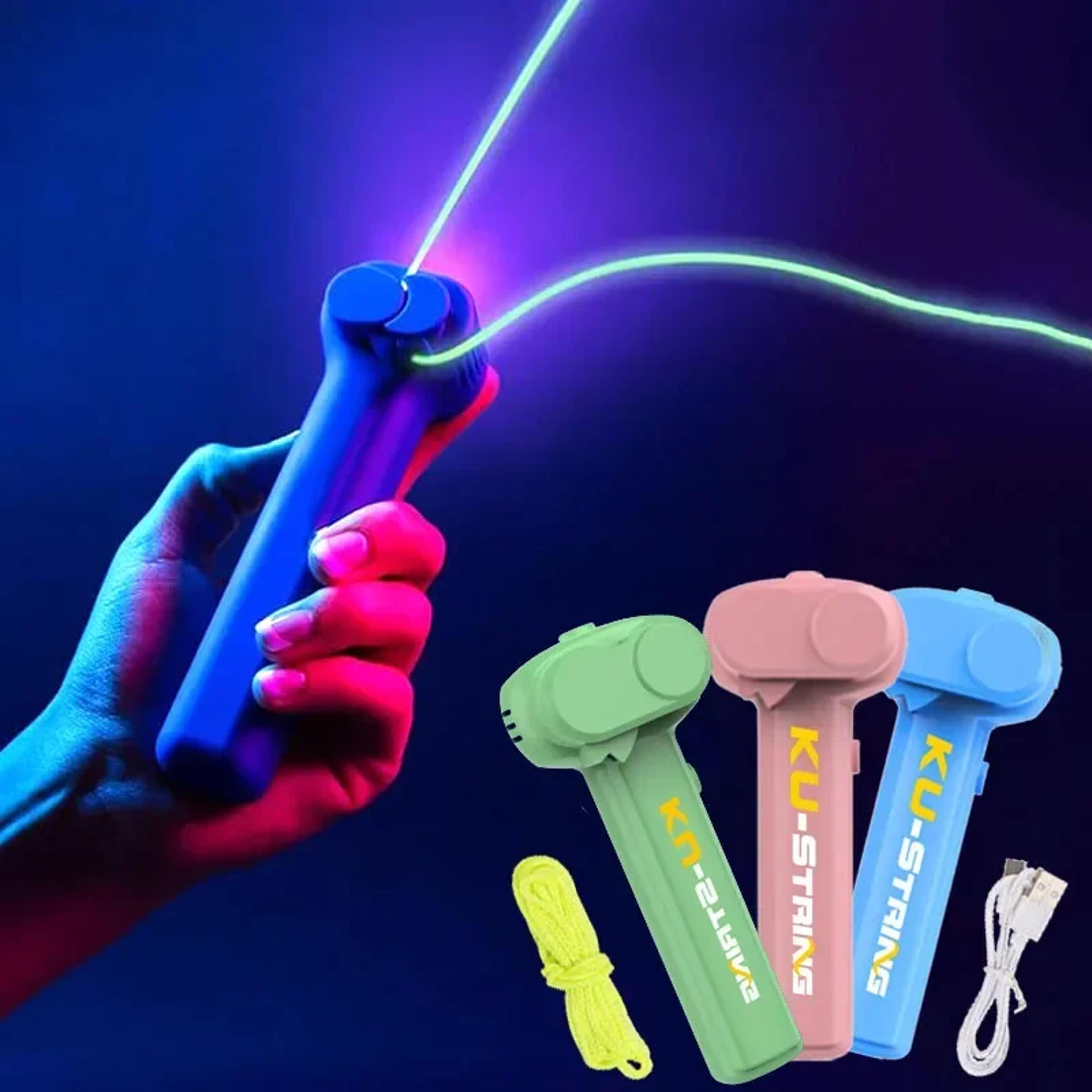 glow in the dark string launcher handheld rope toy for kids and parties